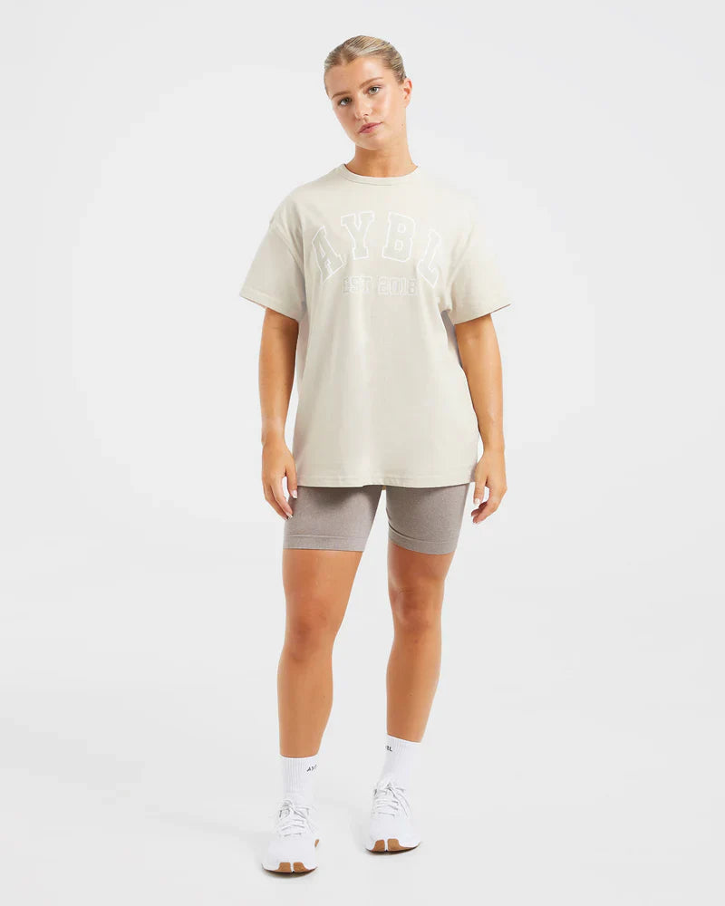 Varsity Oversized T Shirt - Beige