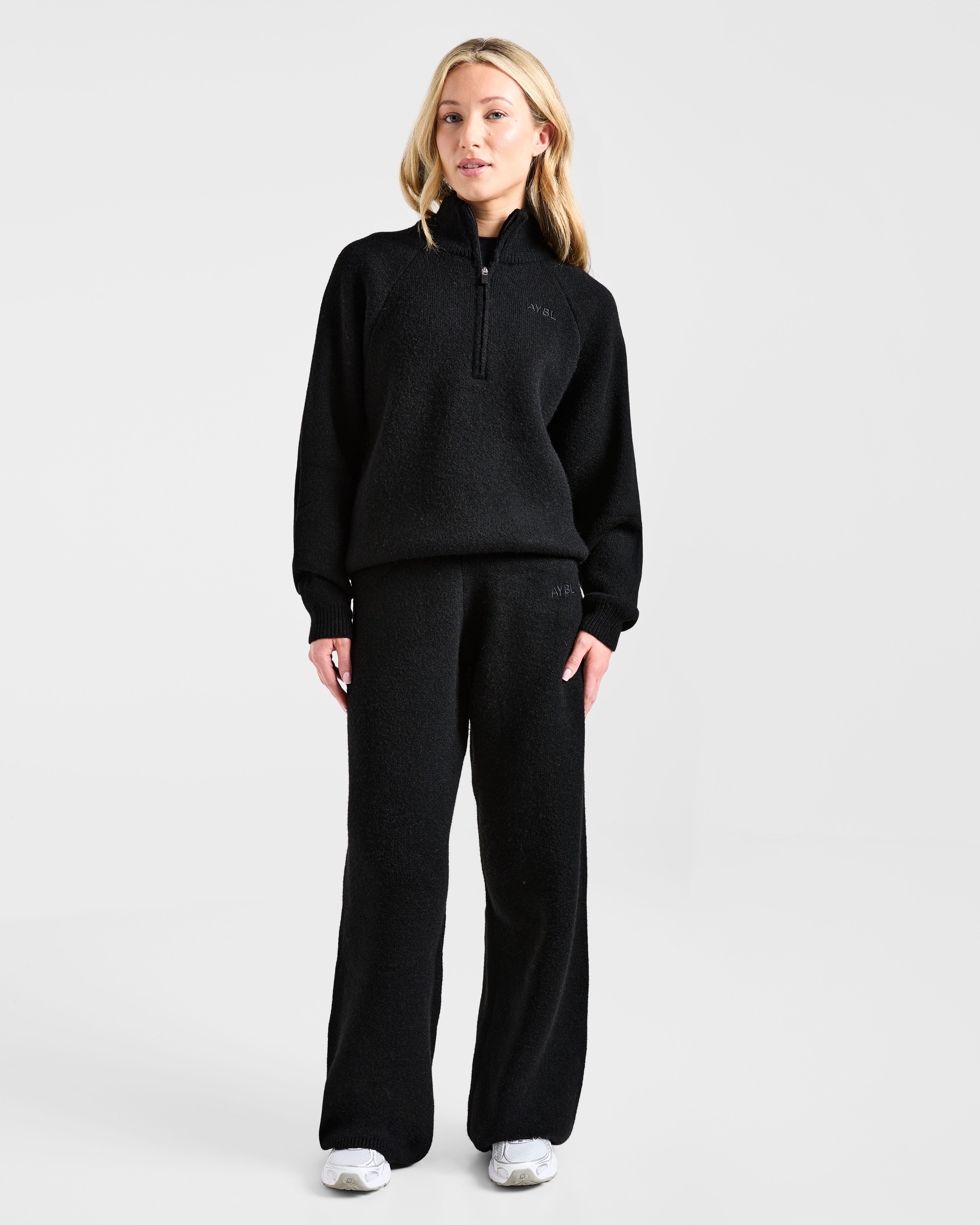 Soft Oversized Knitted 1/4 Zip - Black
