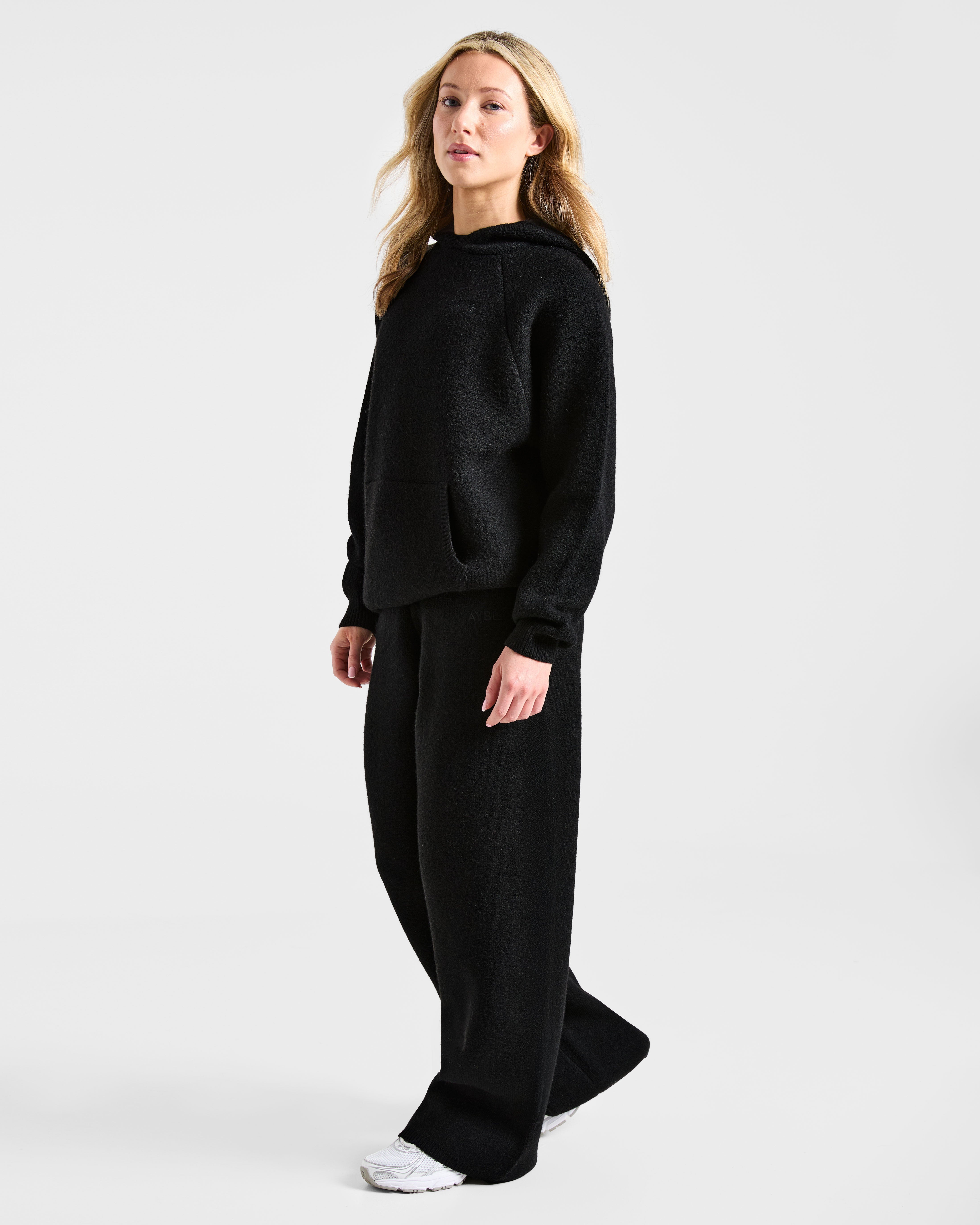 Soft Oversized Knitted Hoodie - Black