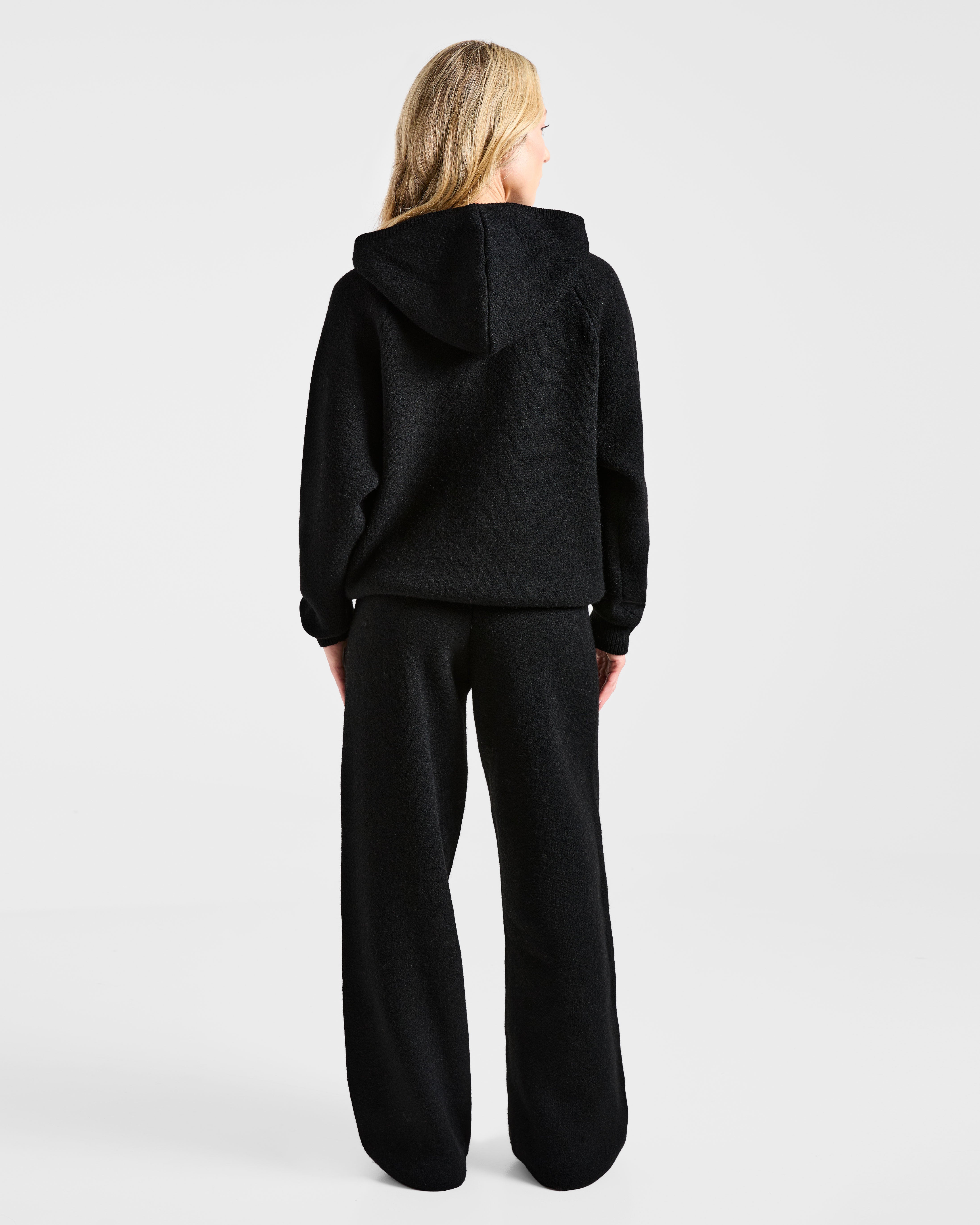 Soft Oversized Knitted Hoodie - Black
