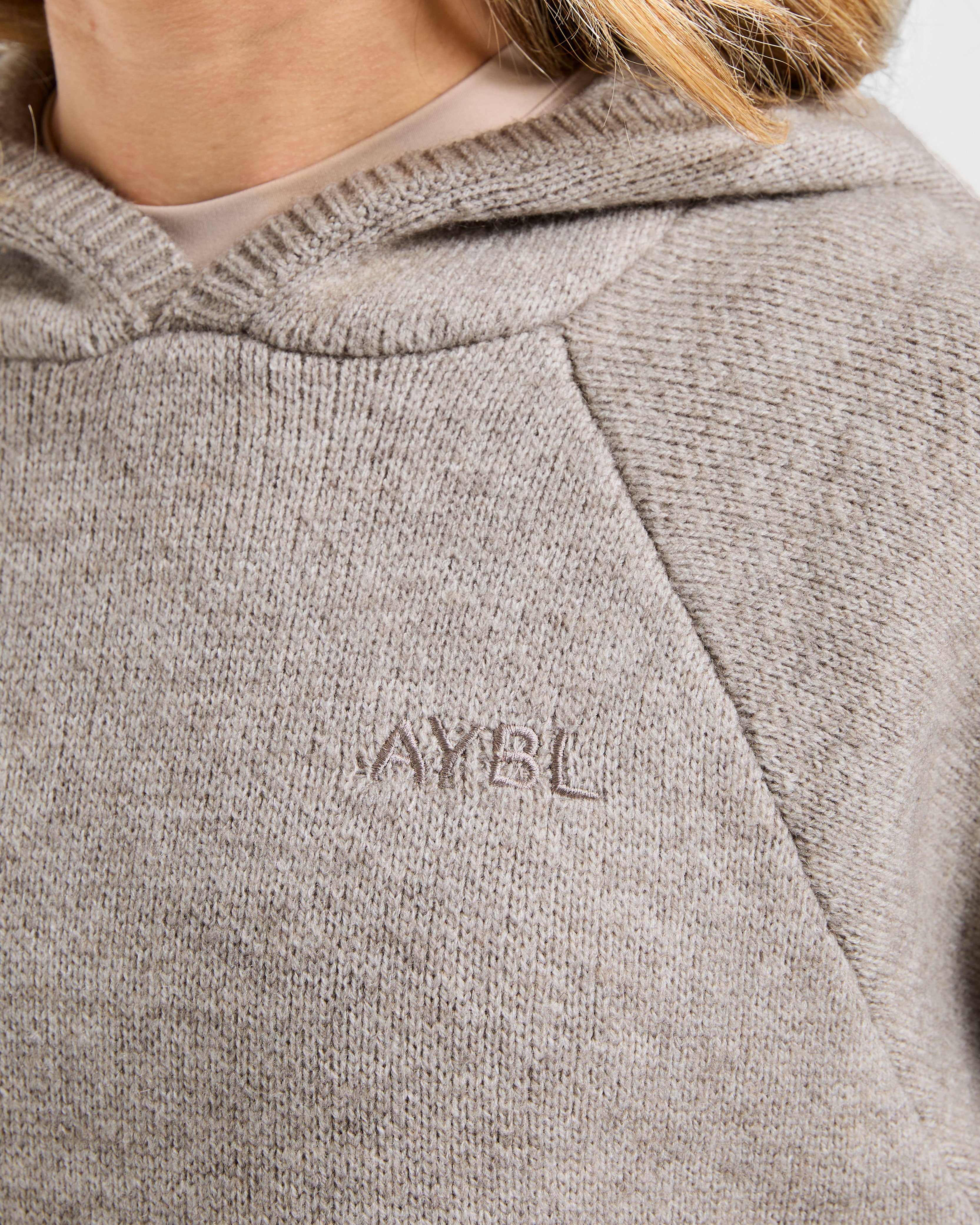 Soft Oversized Knitted Hoodie - Brown Marl