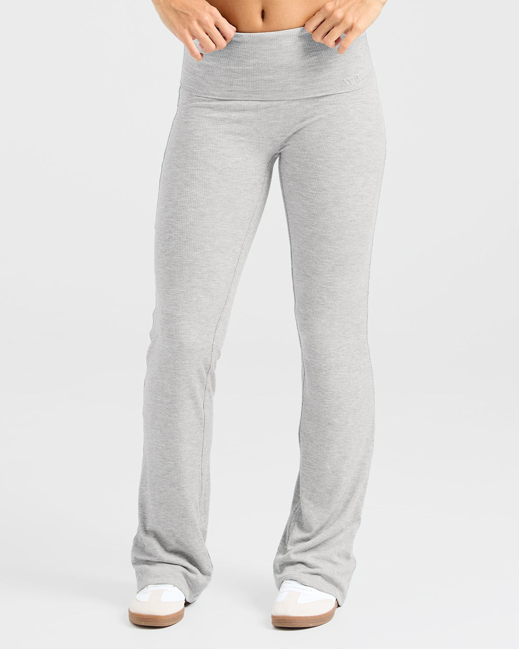Lounge Ribbed Foldover Flared Leggings Grey Marl