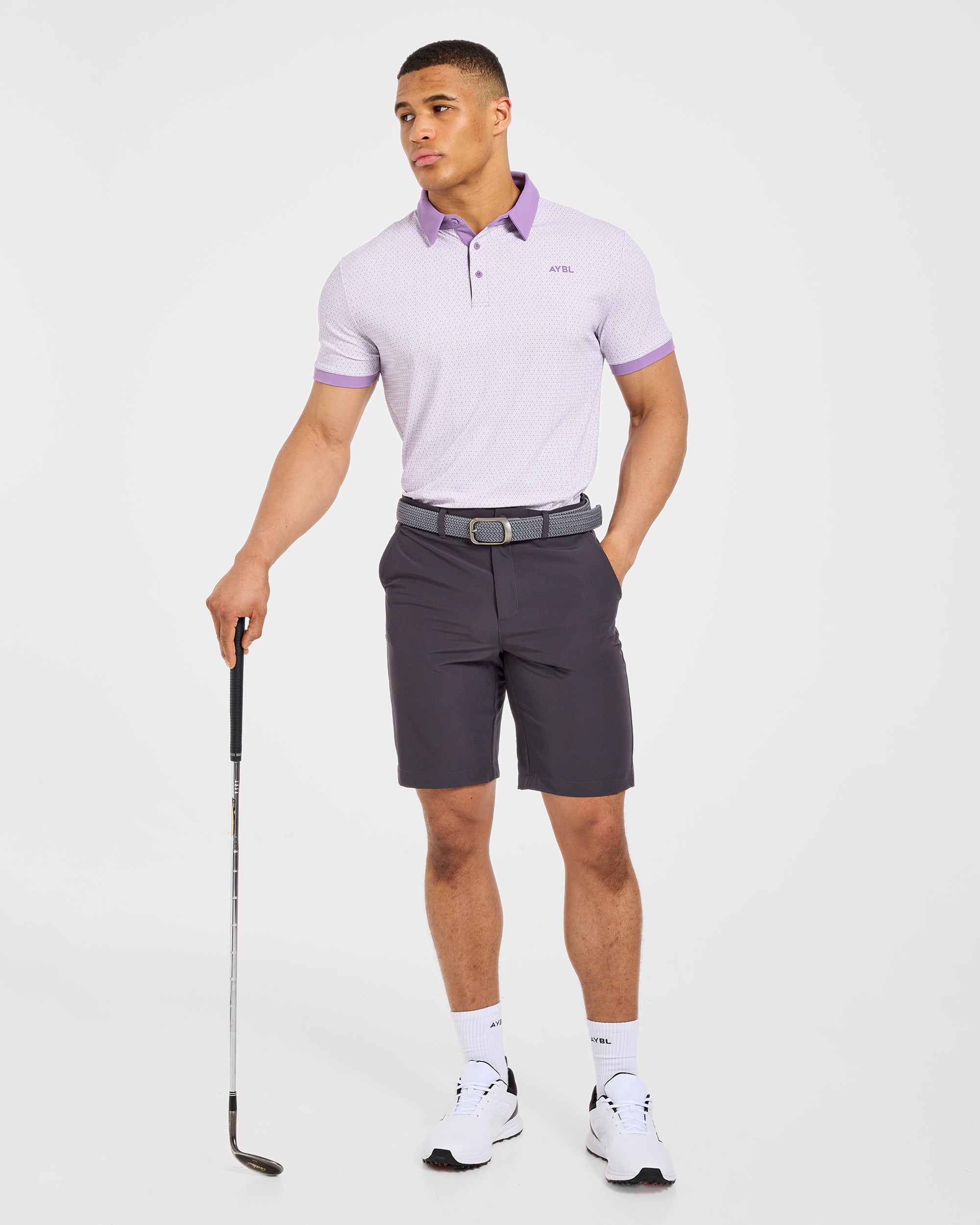 Precision Geometric Polo - White/Lilac