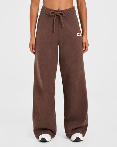 Varsity Oversized Knitted Joggers - Brown