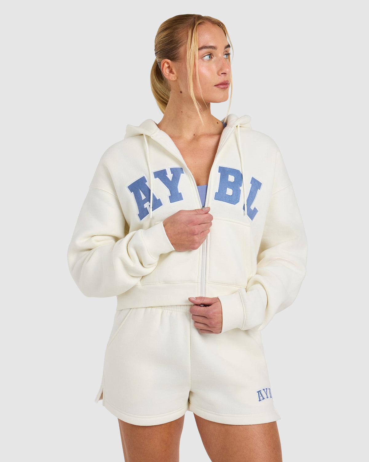 Varsity 2.0 Boxy Zip Up Hoodie - Off White