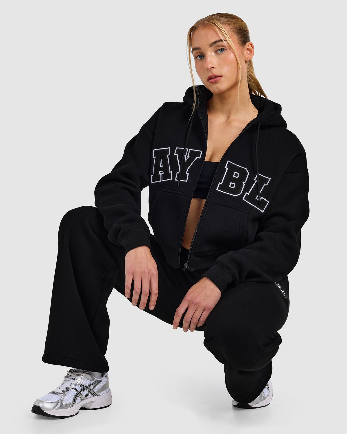 Varsity 2.0 Boxy Zip Up Hoodie - Black