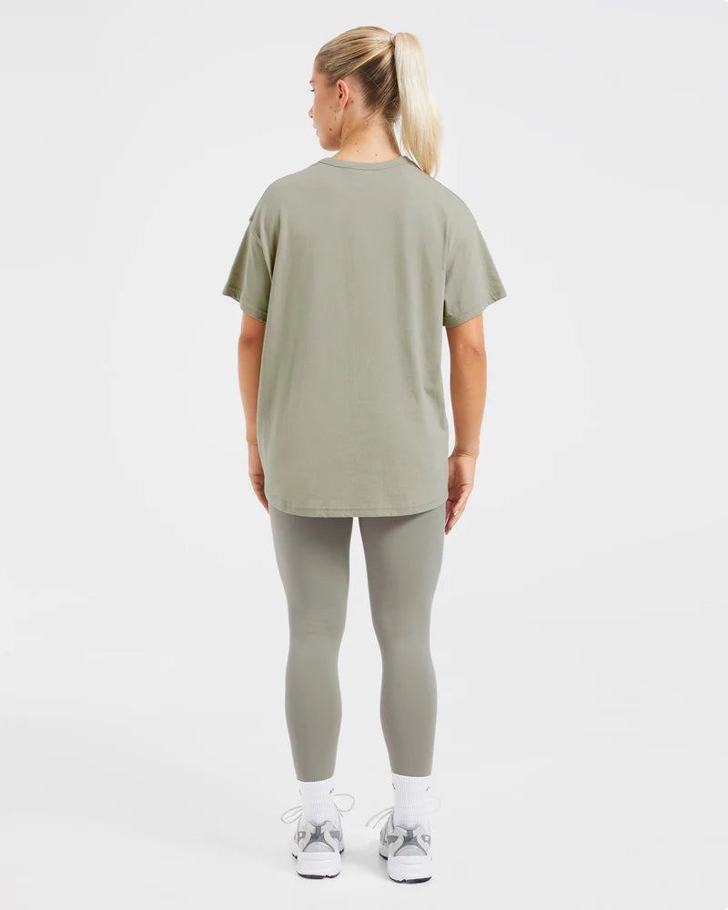 Varsity Oversized T Shirt - Olive Green