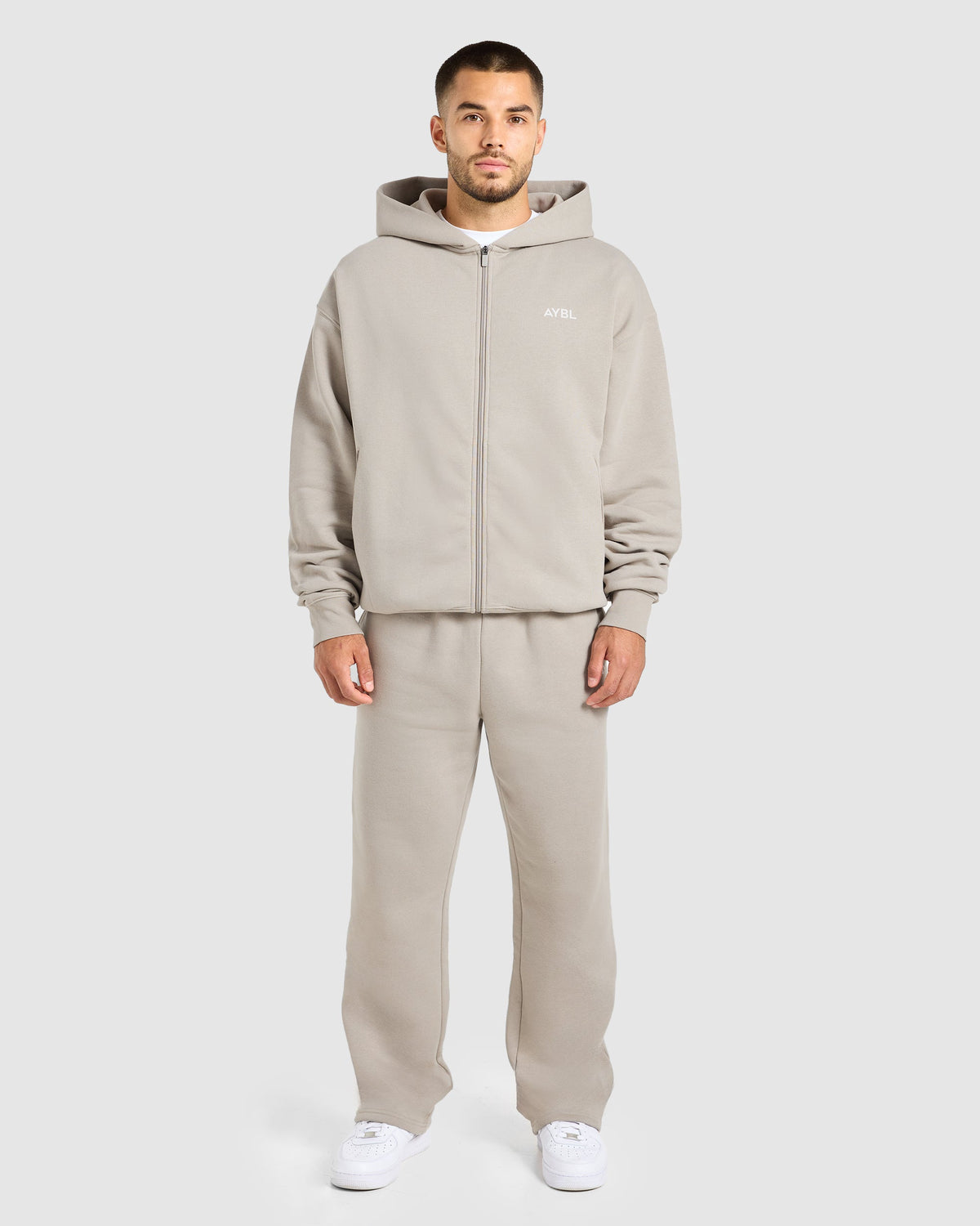 Essential Oversized Full Zip Hoodie - Stone
