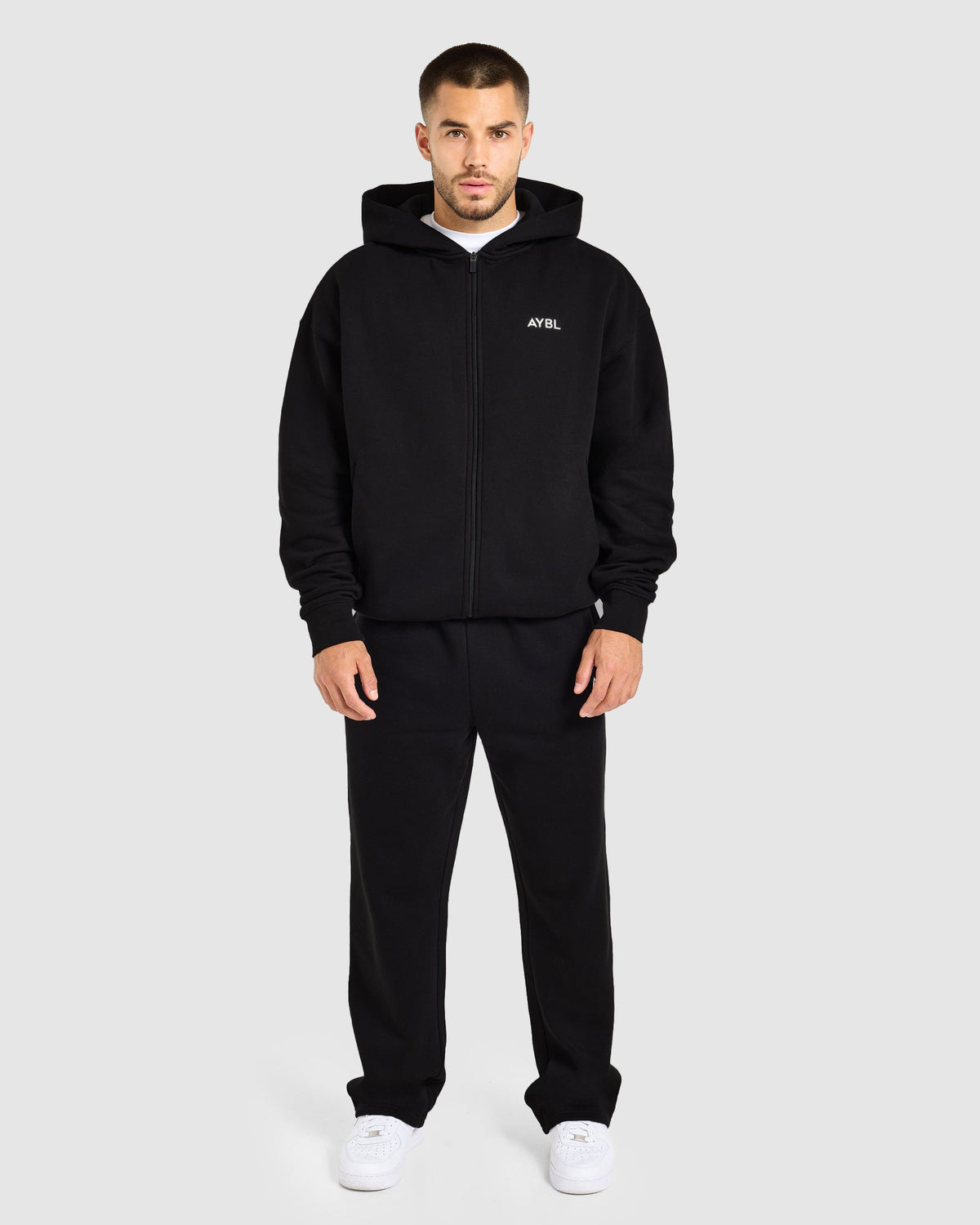 Essential Oversized Full Zip Hoodie - Black