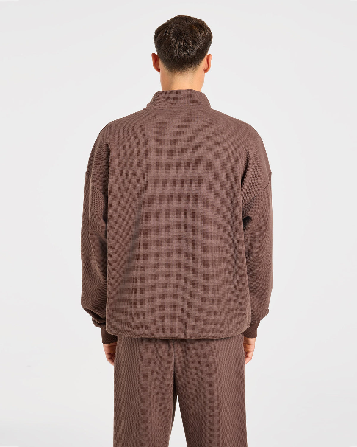 Waffle Oversized 1/4 Zip Pullover - Dark Taupe