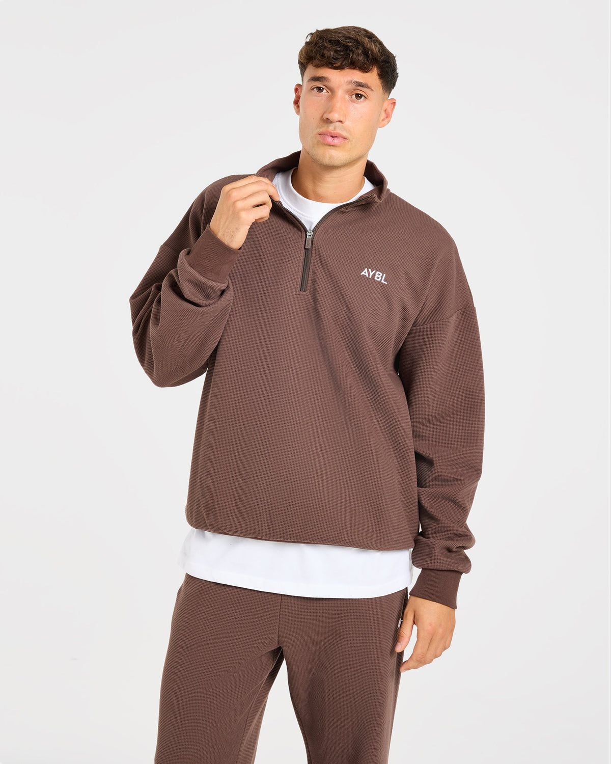 Waffle Oversized 1/4 Zip Pullover - Dark Taupe