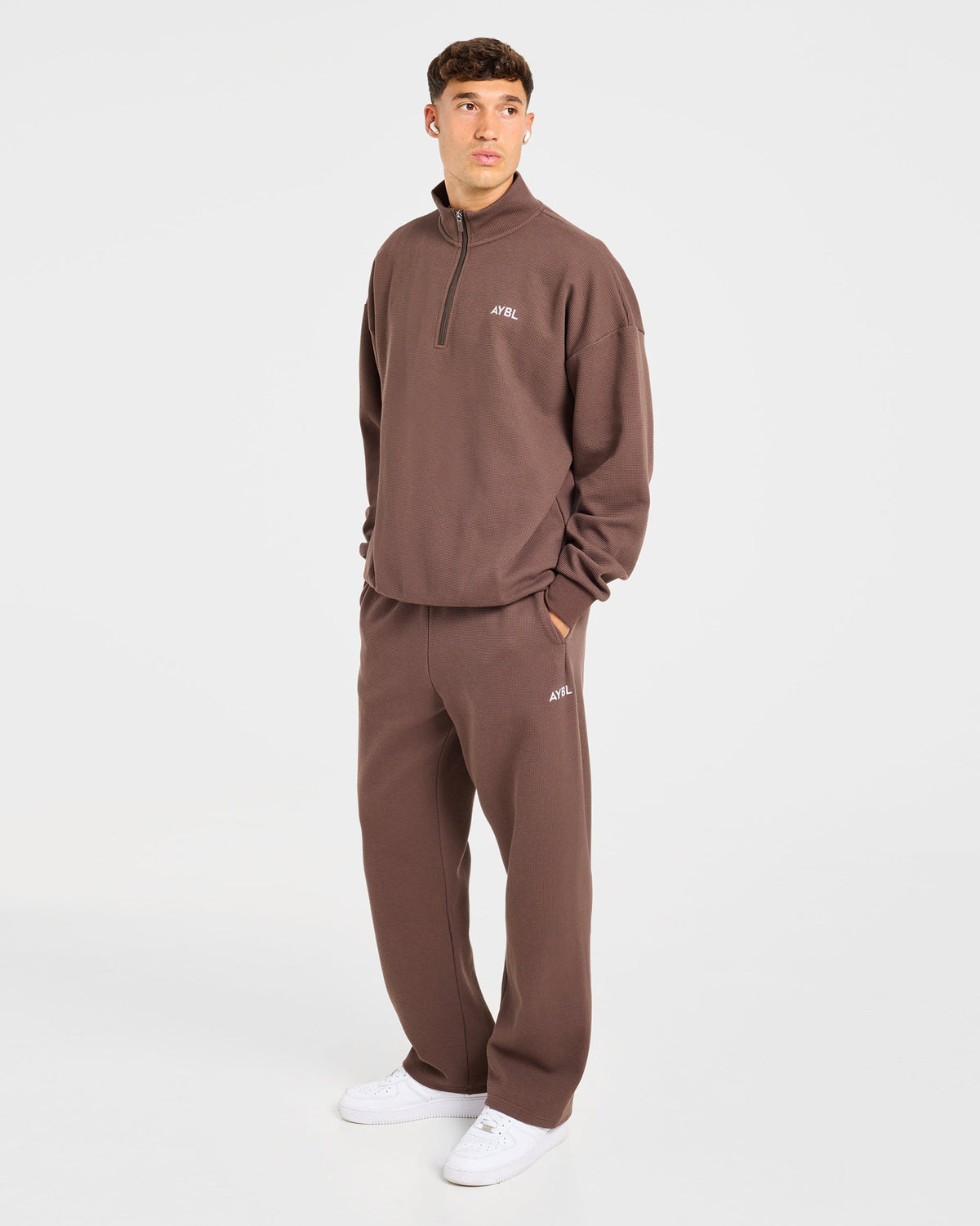 Waffle Oversized Straight Leg Joggers - Dark Taupe