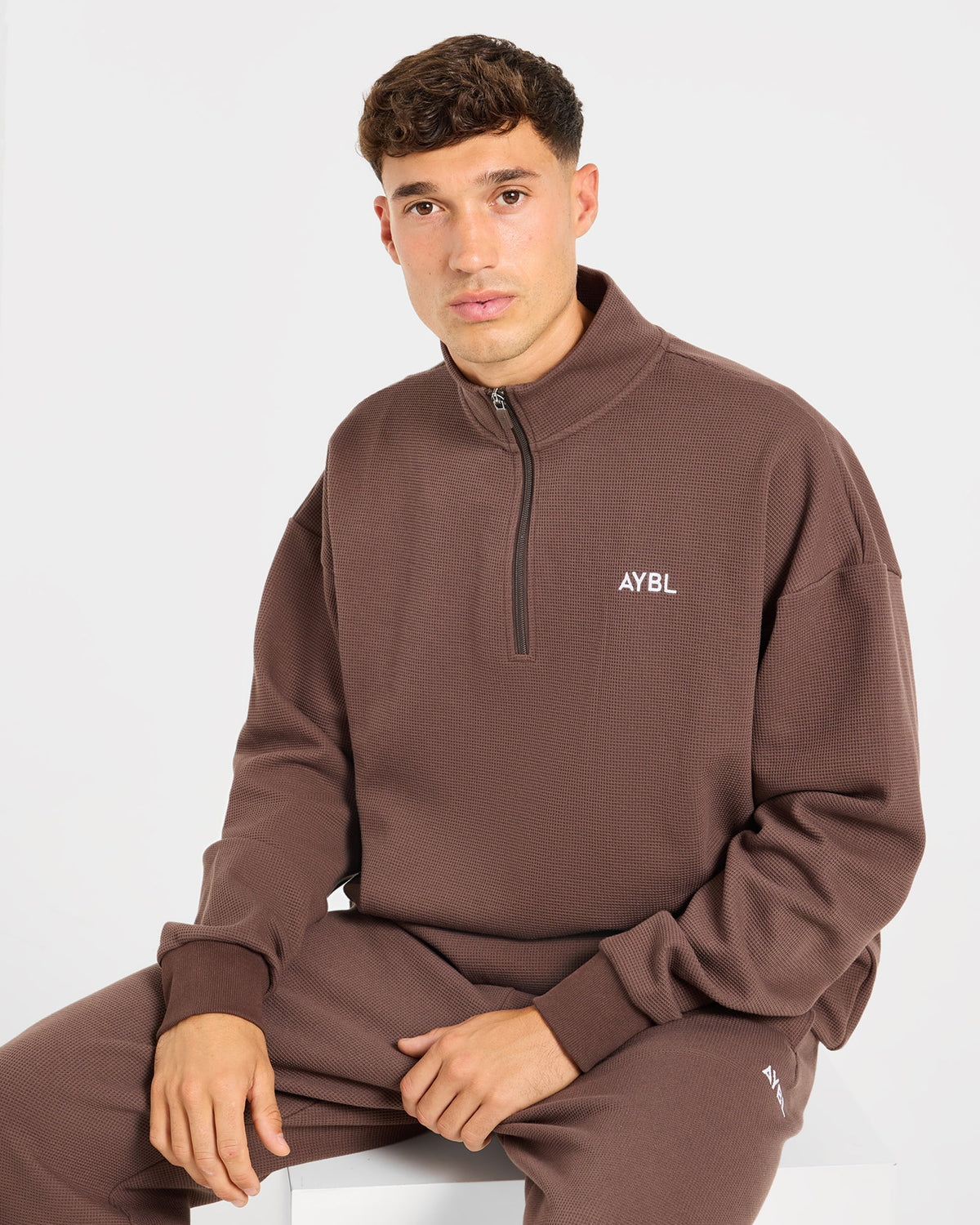 Waffle Oversized 1/4 Zip Pullover - Dark Taupe
