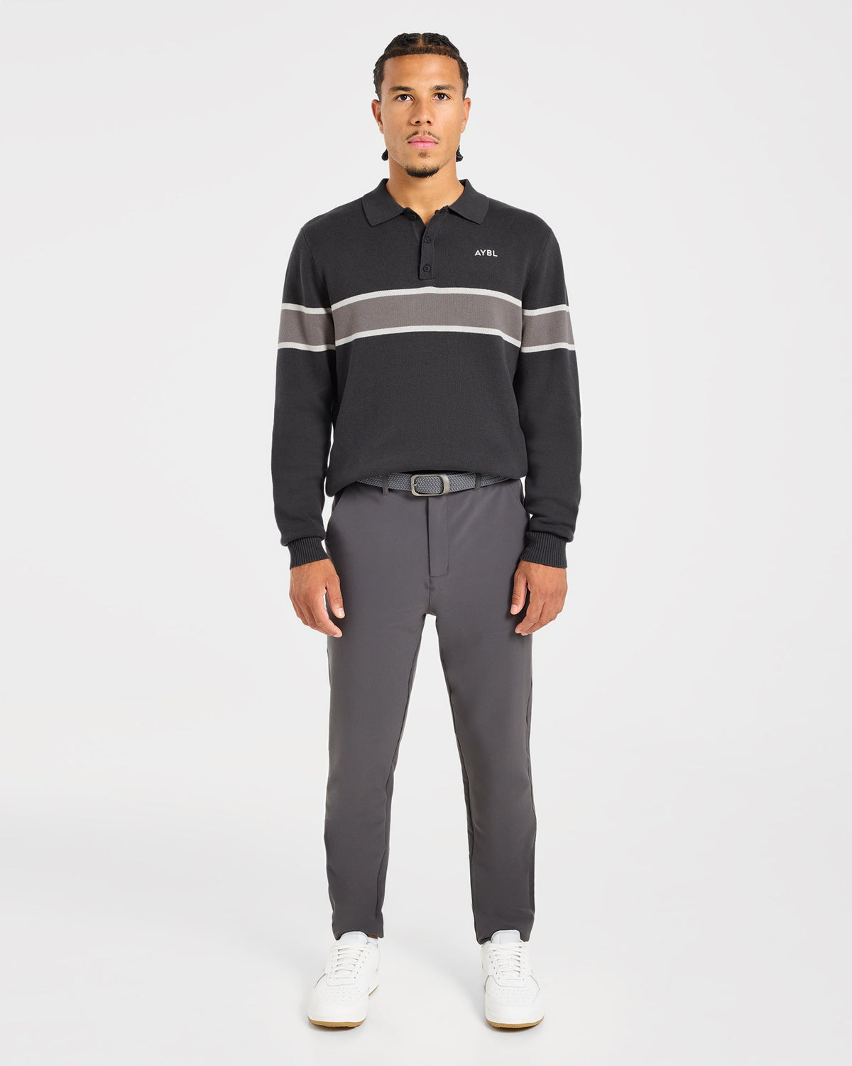 Golf Knitted Stripe Pullover - Charcoal