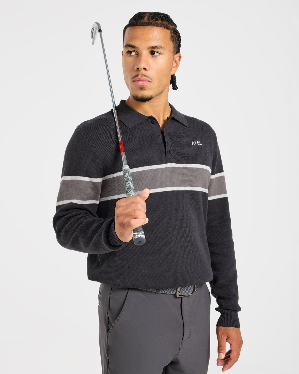 Golf Knitted Stripe Pullover - Charcoal