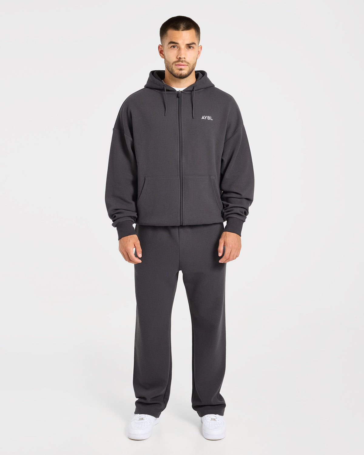 Waffle Oversized Straight Leg Joggers - Charcoal