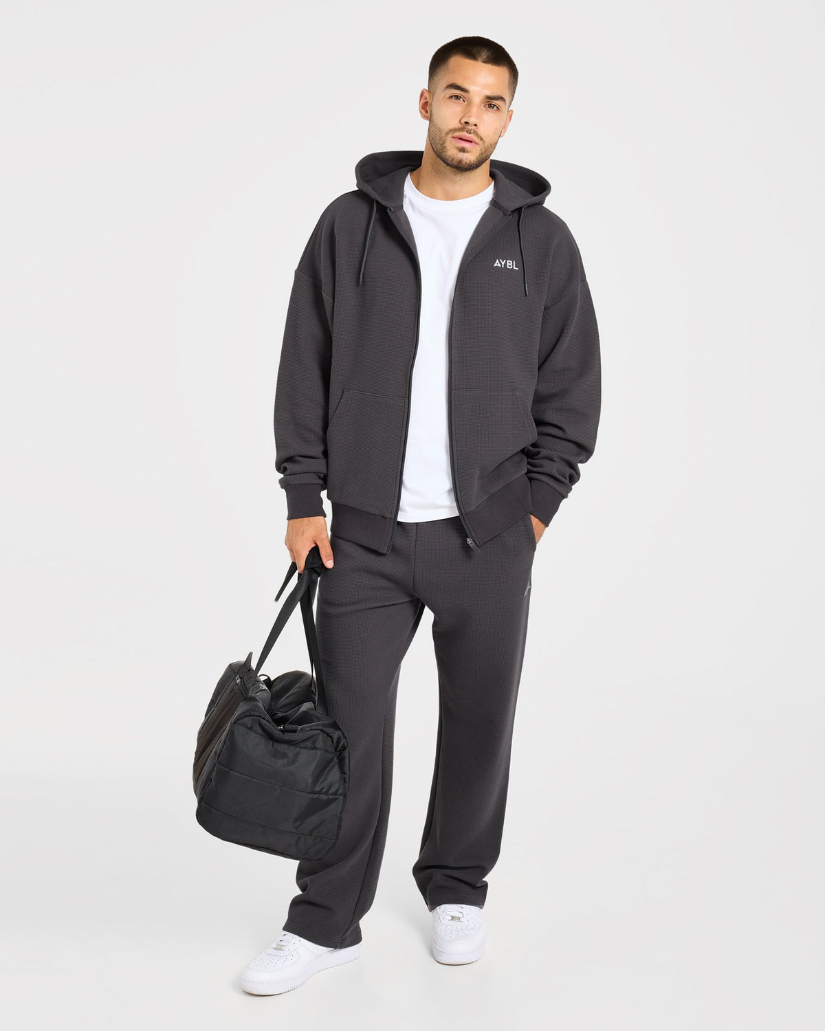 Waffle Oversized Straight Leg Joggers - Charcoal