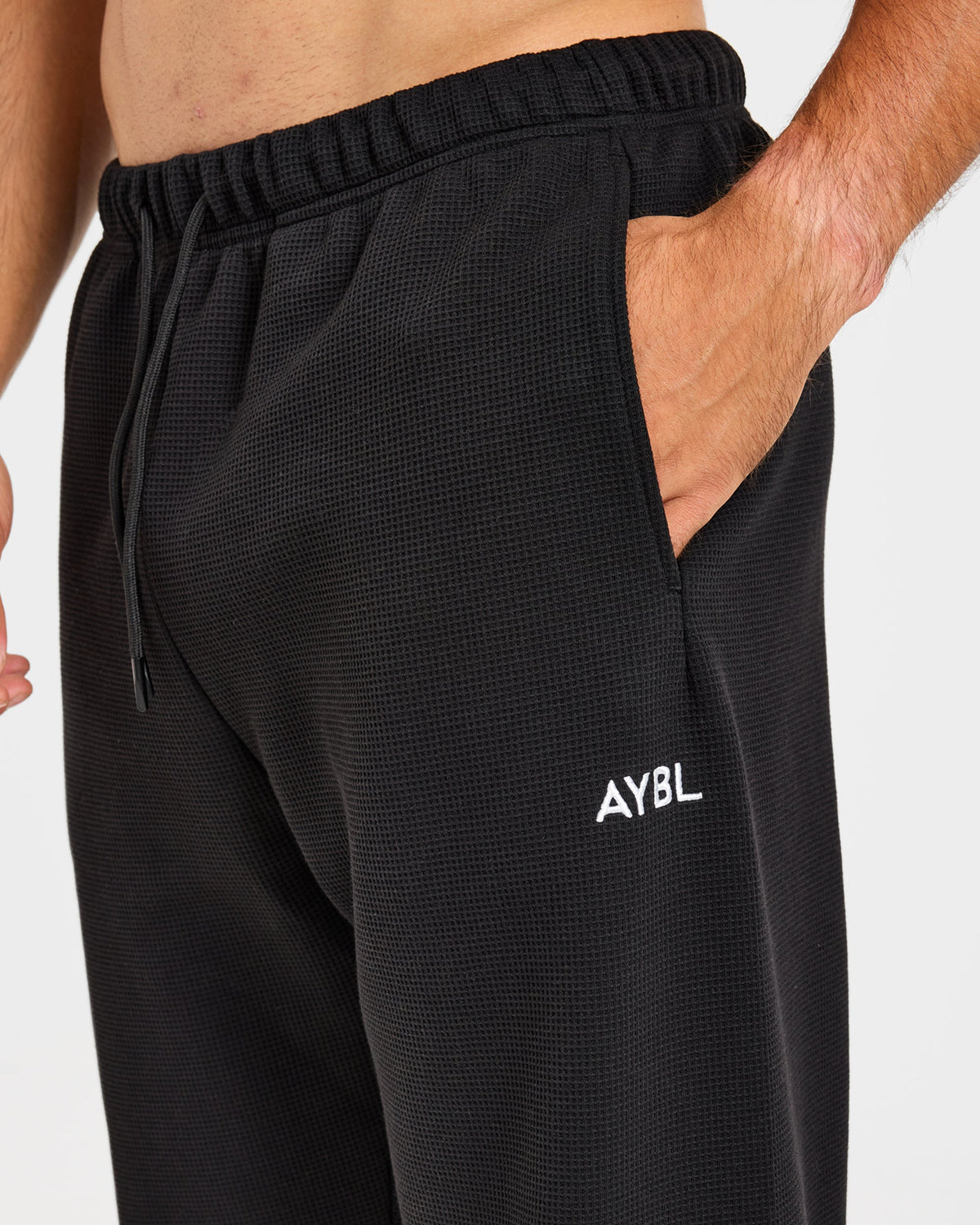 Waffle Oversized Straight Leg Joggers - Black