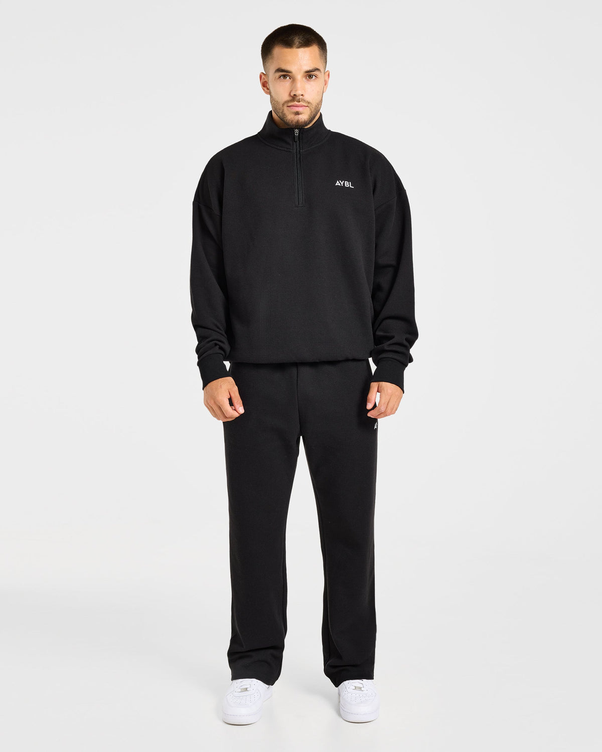 Waffle Oversized 1/4 Zip Pullover - Black