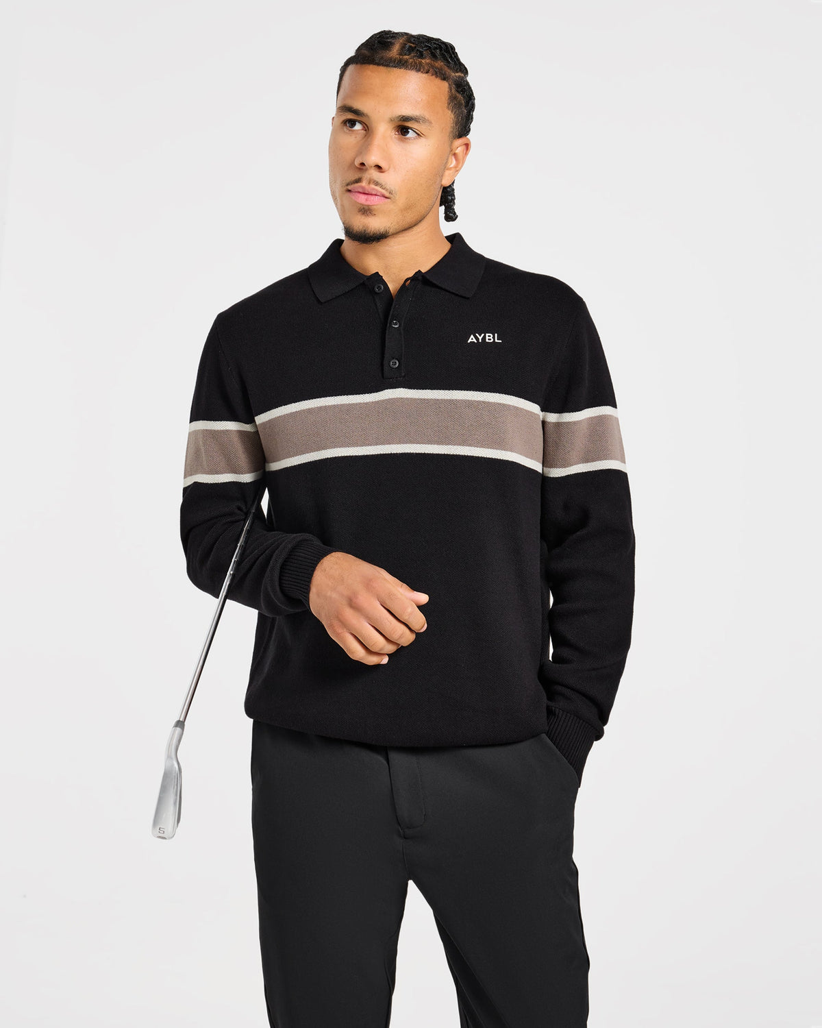 Golf Knitted Stripe Pullover - Black