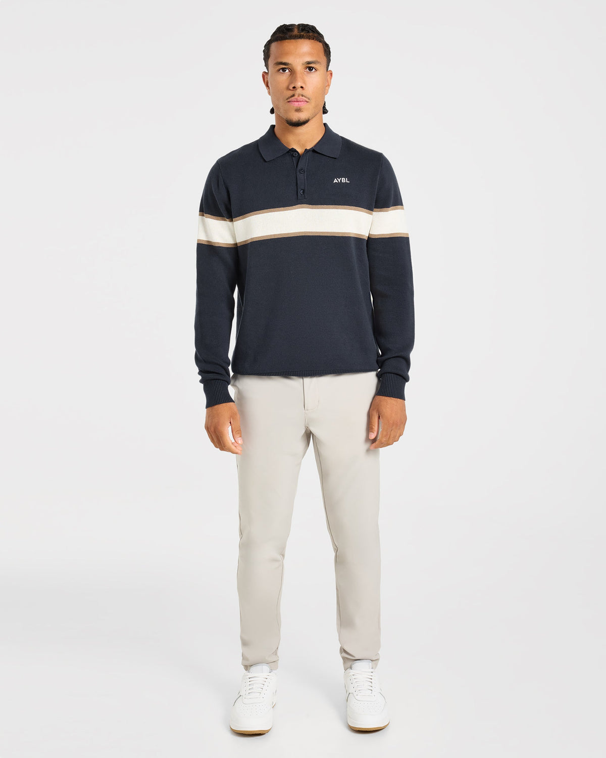 Golf Knitted Stripe Pullover - Navy