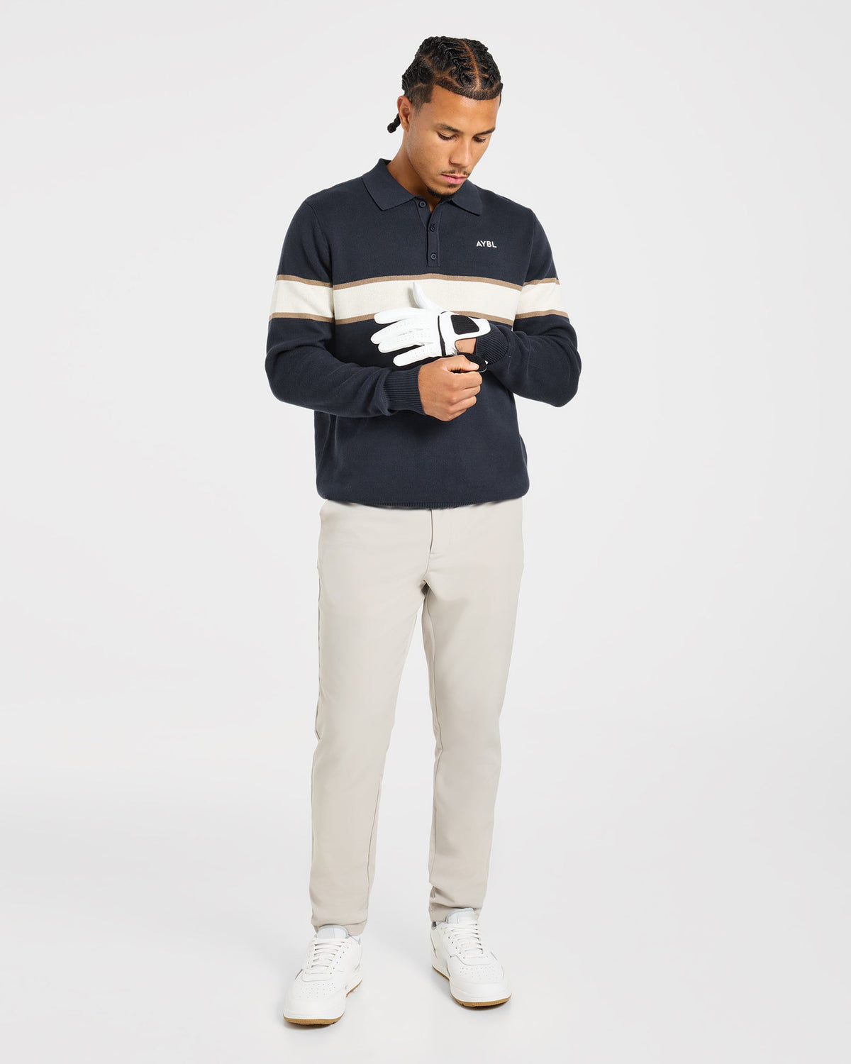 Golf Knitted Stripe Pullover - Navy