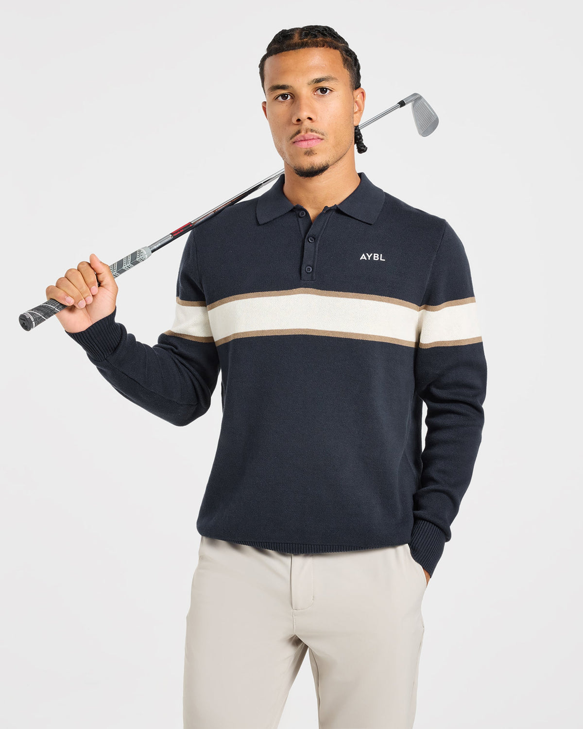 Golf Knitted Stripe Pullover - Navy