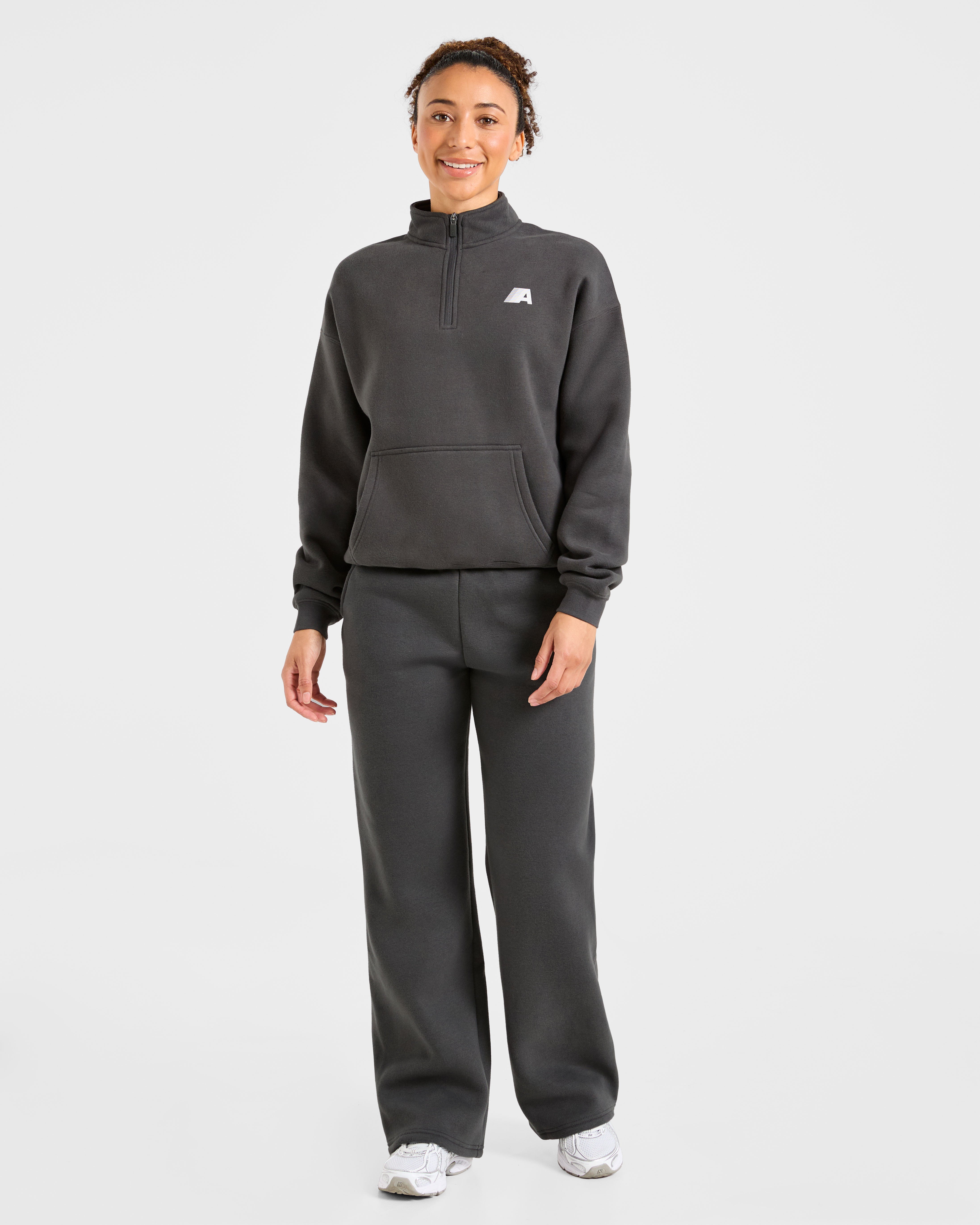 Retro Athletics Oversized 1/4 Zip Pullover - Charcoal