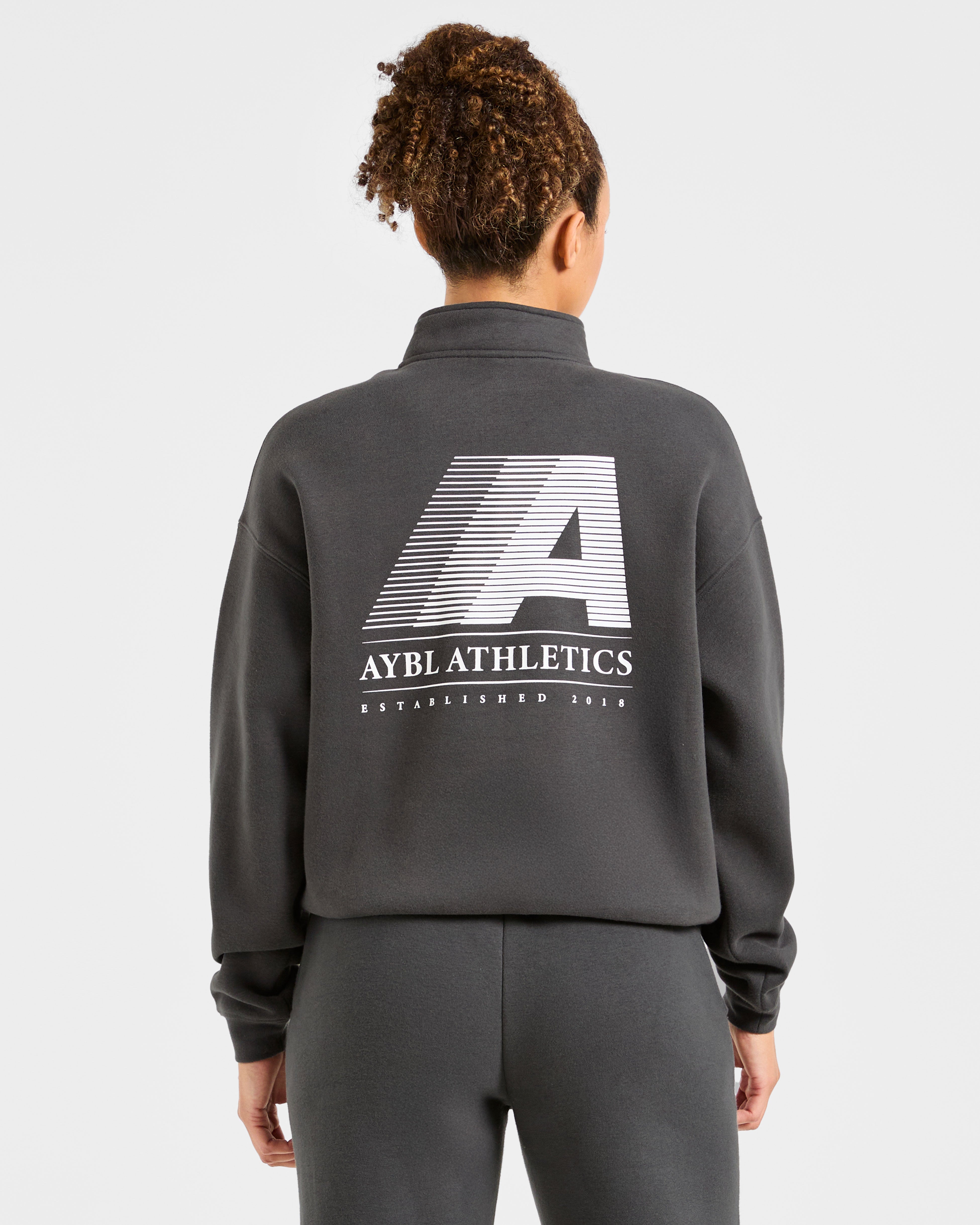 Retro Athletics Oversized 1/4 Zip Pullover - Charcoal