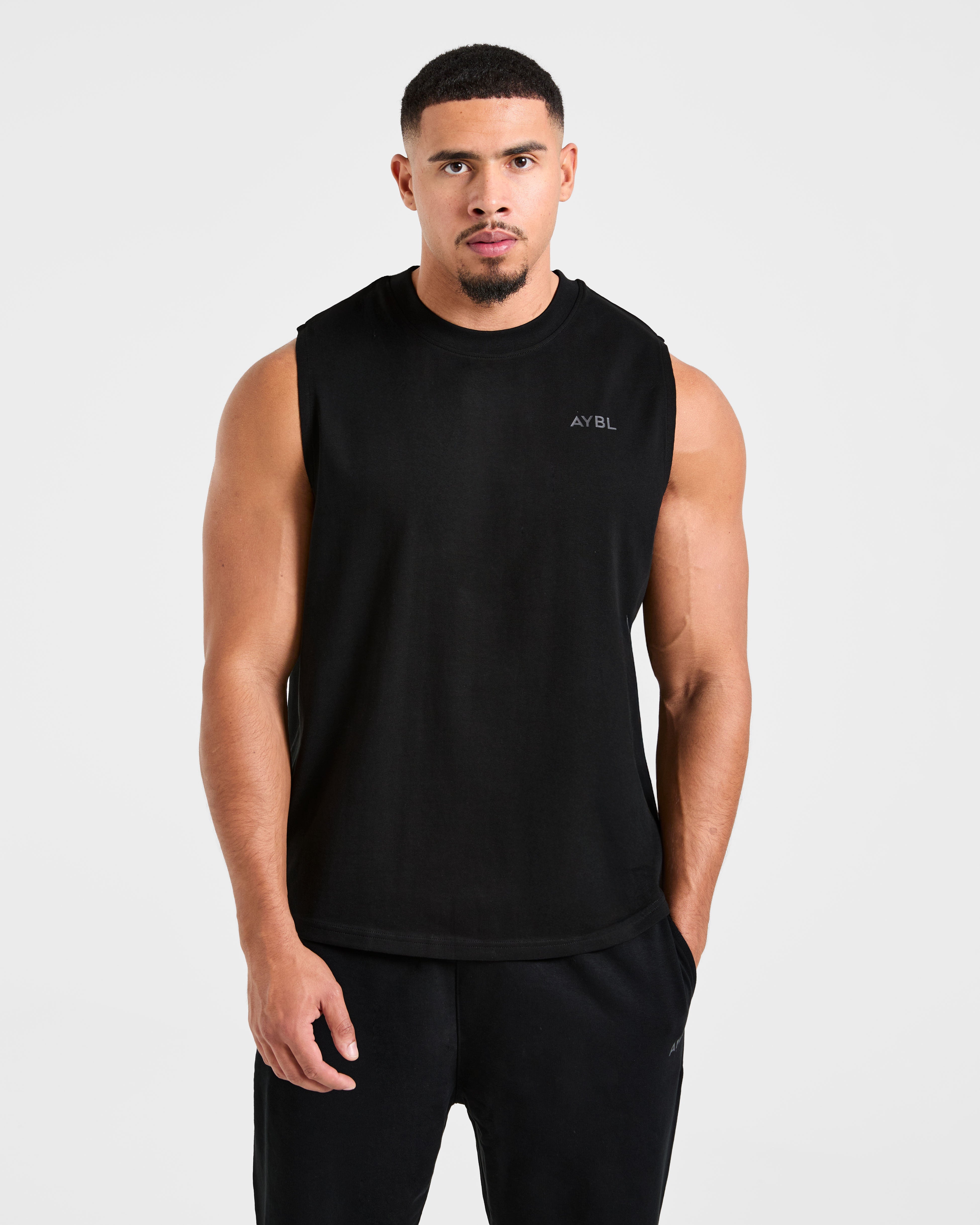 Essential Oversized Graphic Tank - Black