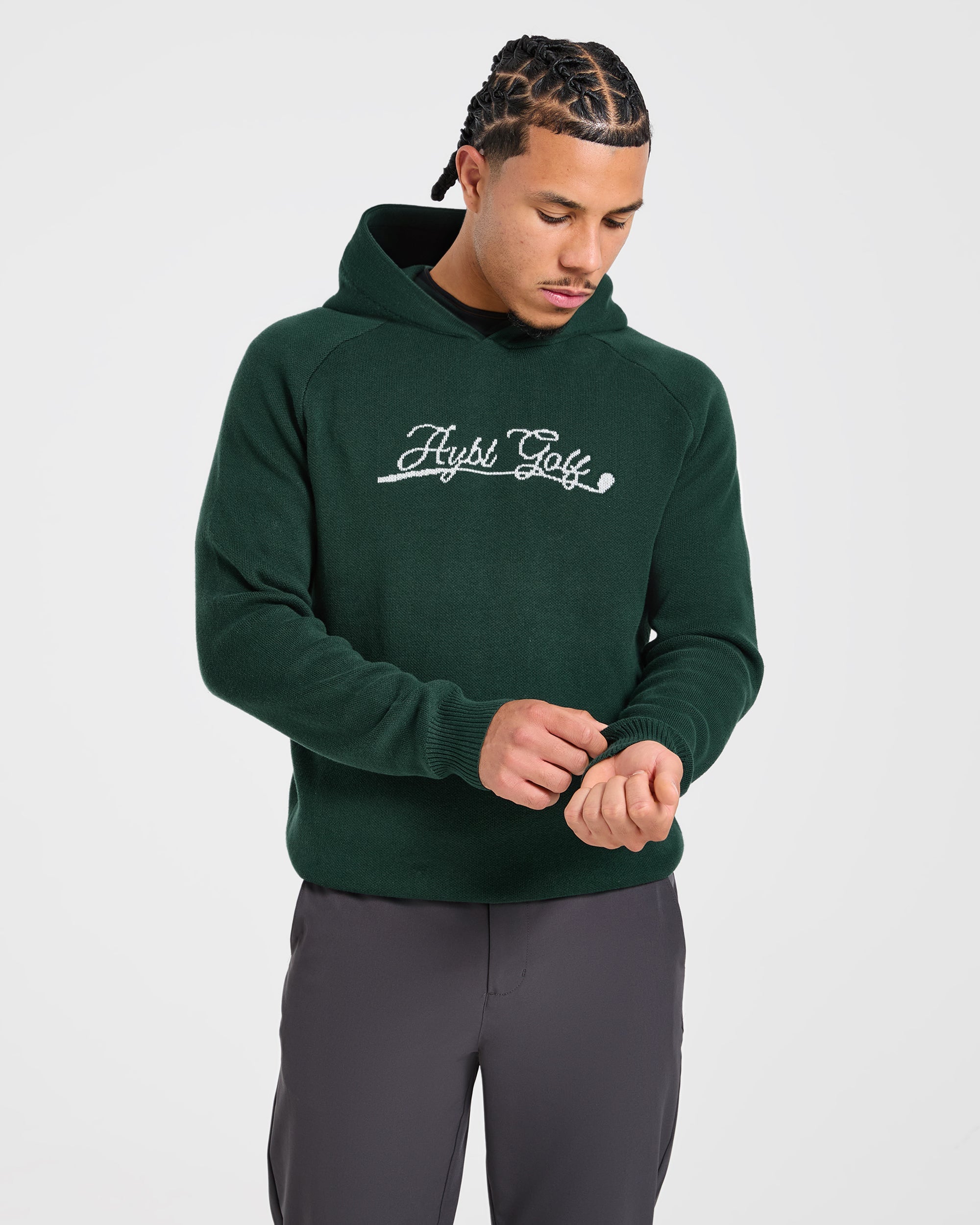 Golf Club Knitted Hoodie - Pine Green