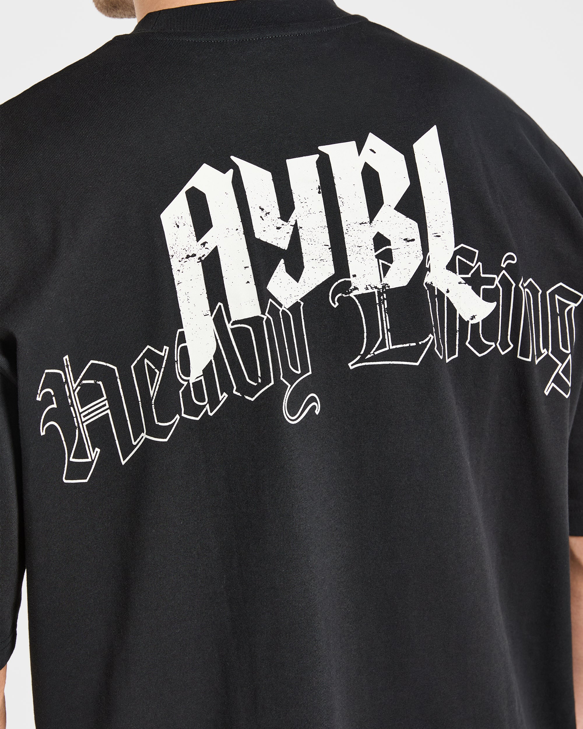 Heavy Lifting Gothic Oversized T Shirt - Black/Off White