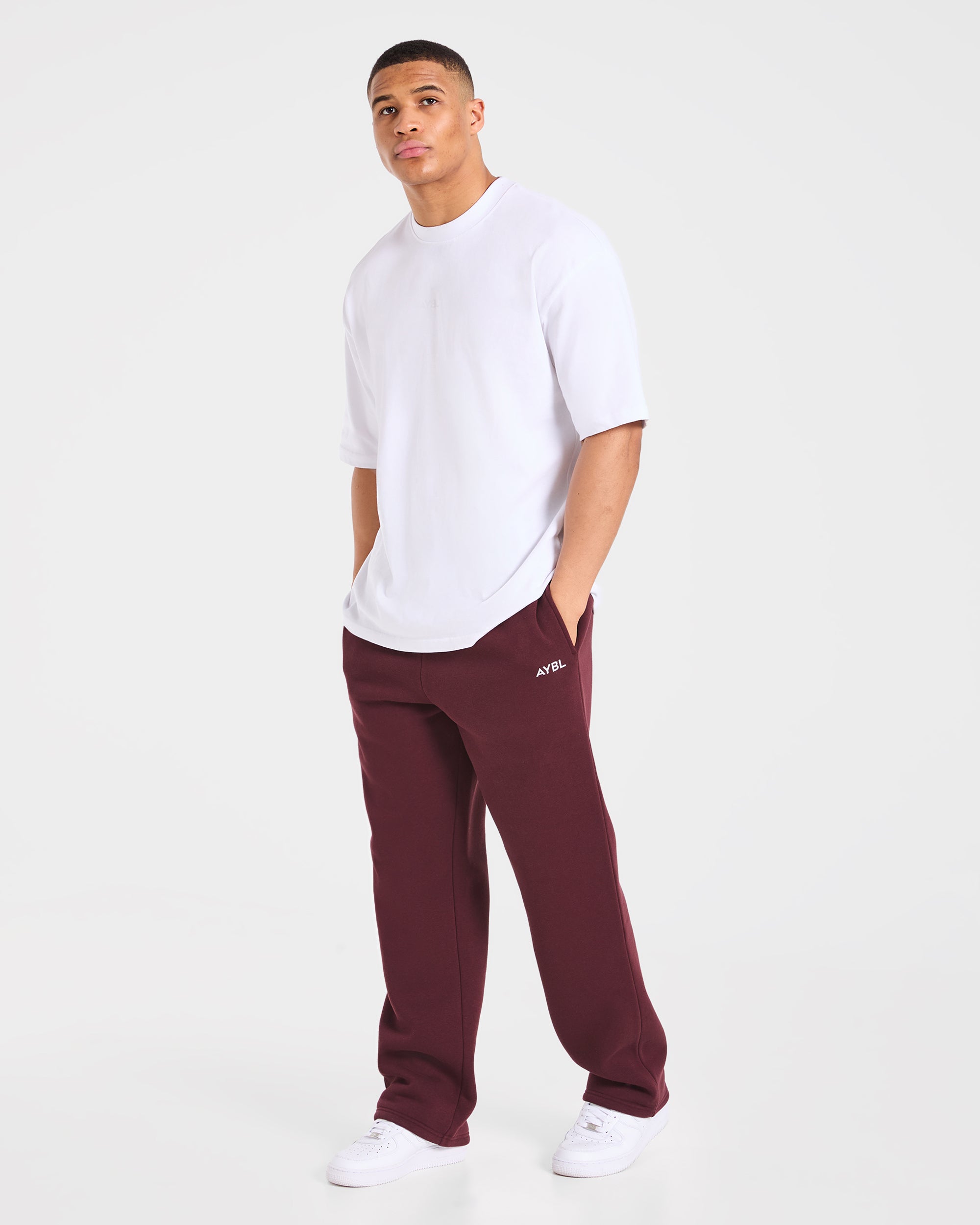 Essential Oversized Straight Leg Joggers - Burgundy Red