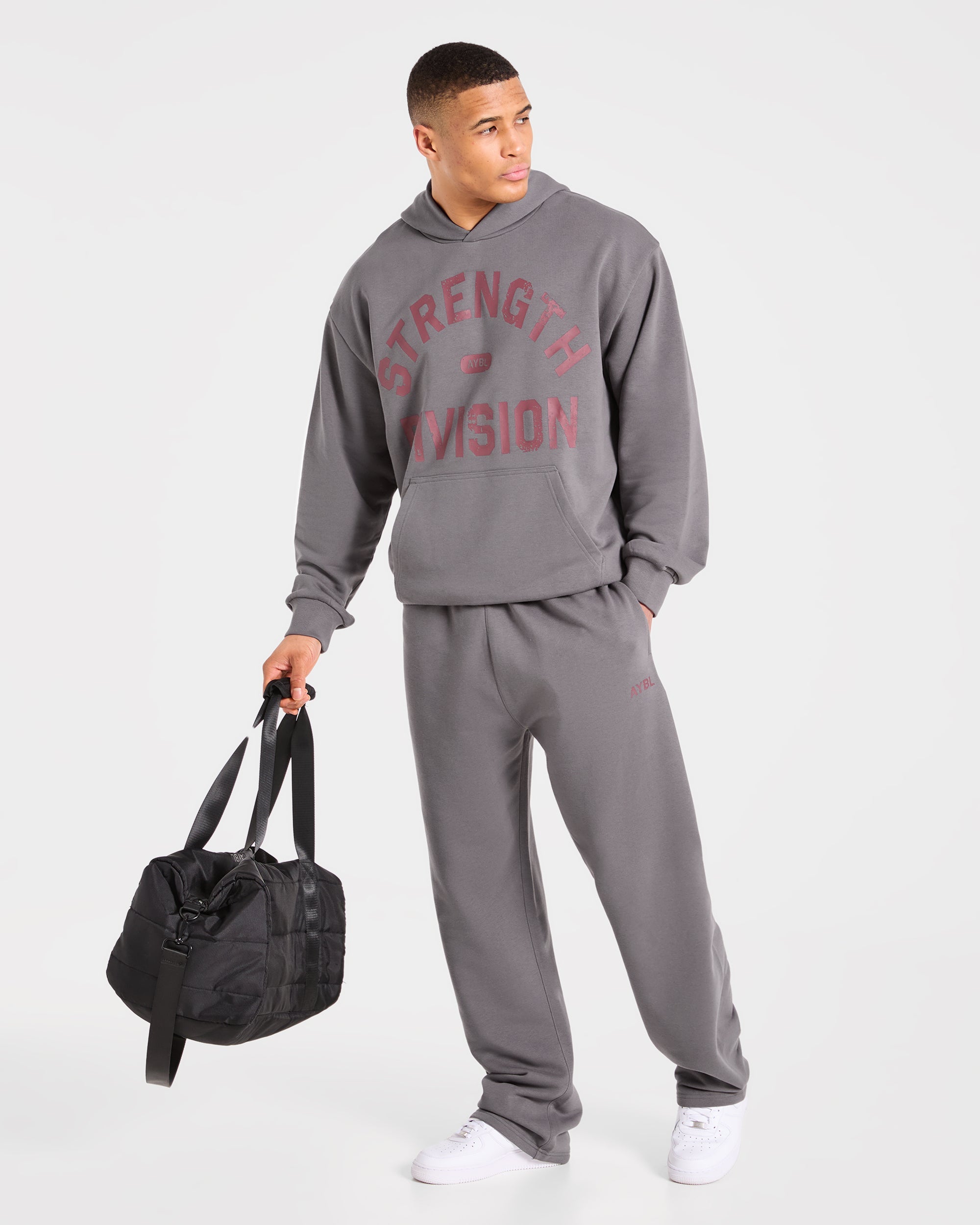 Strength Division Oversized Straight Leg Joggers - Charcoal/Red