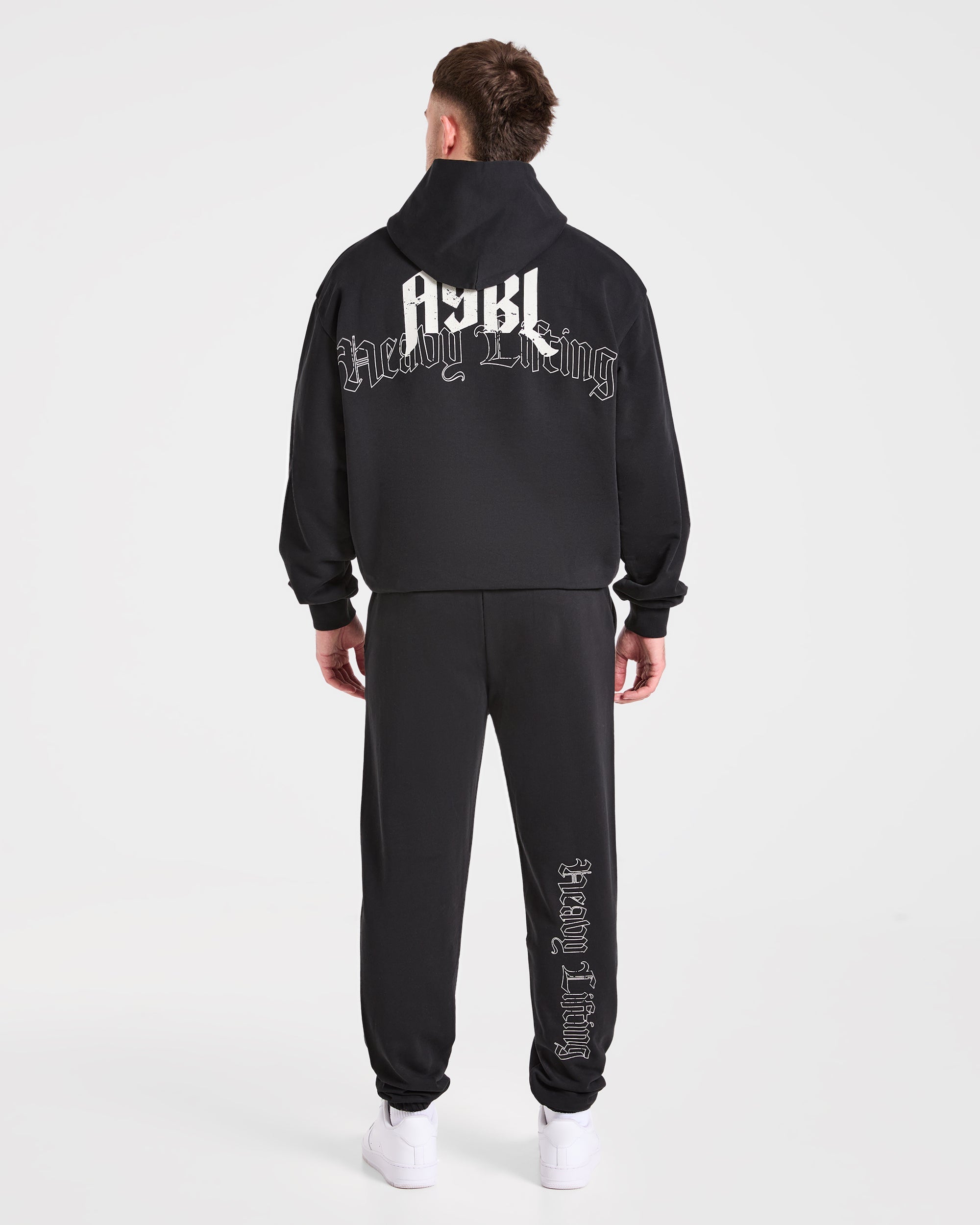 Heavy Lifting Gothic Oversized Hoodie - Black/Off White