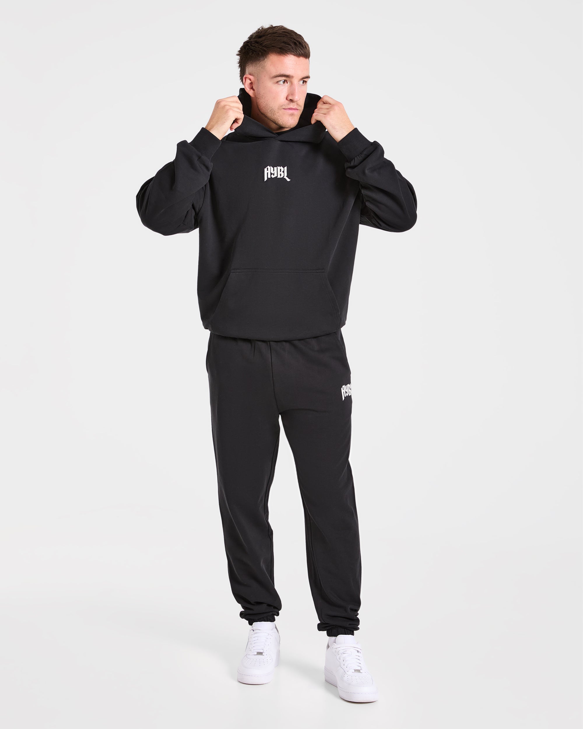Heavy Lifting Gothic Oversized Hoodie - Black/Off White