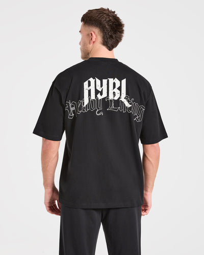 Heavy Lifting Gothic Oversized T Shirt - Black/Off White