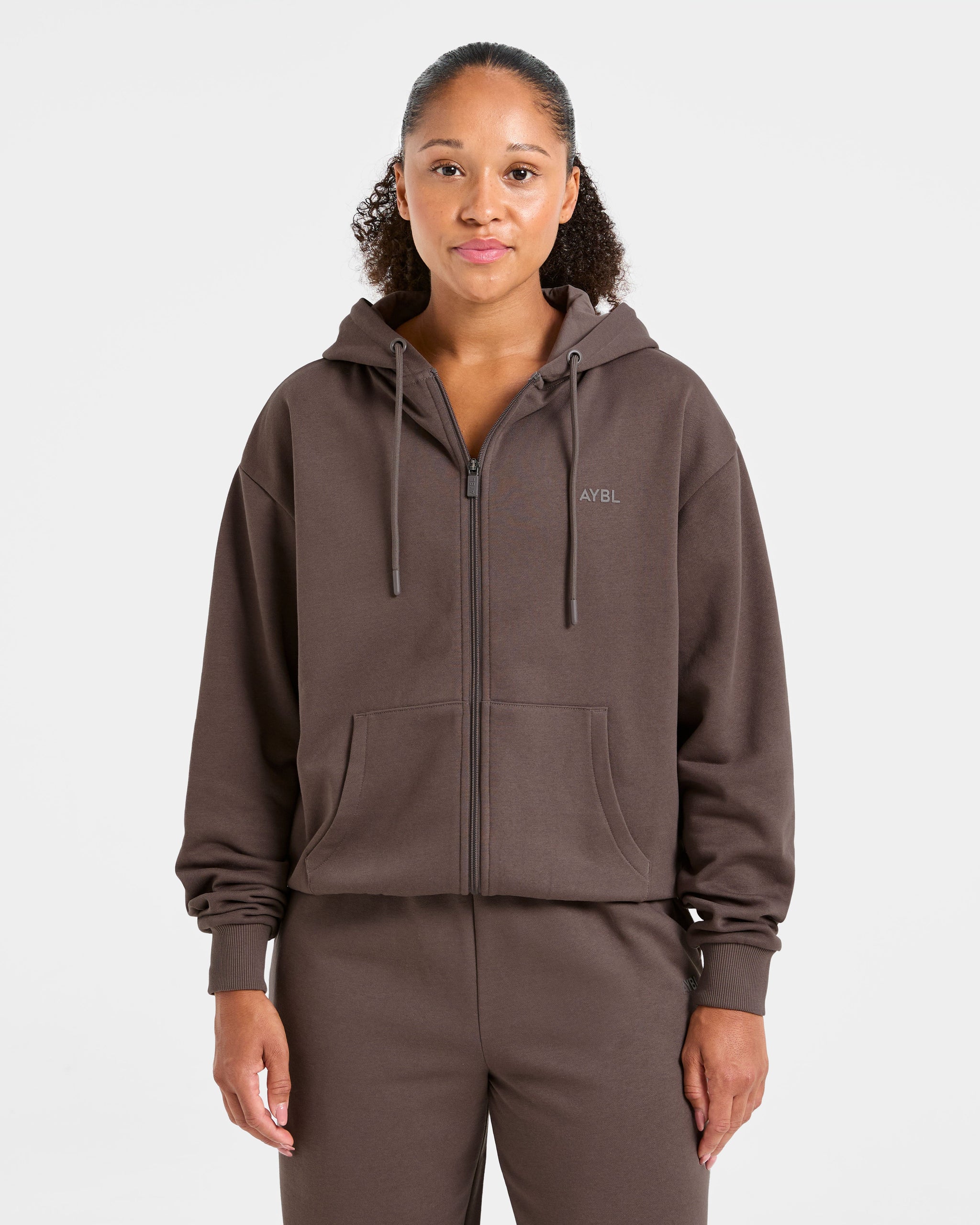 Lifestyle Oversized Zip Up Hoodie - Umber Brown