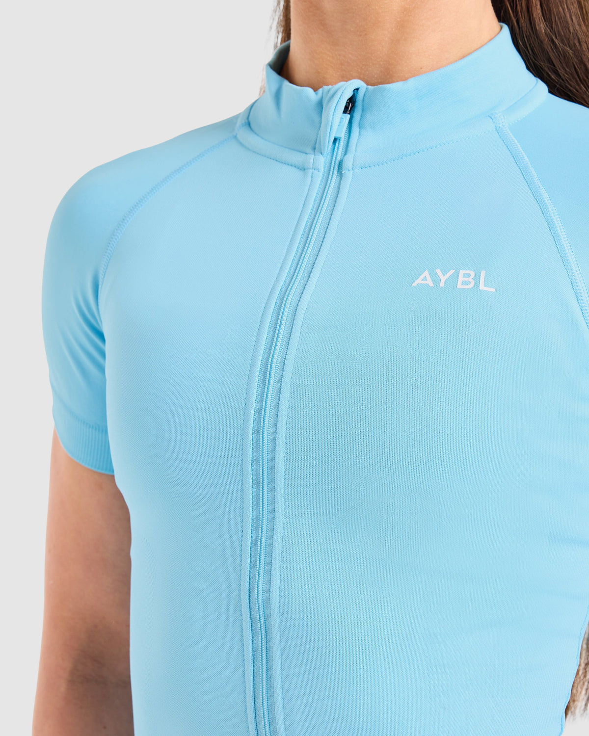 Enhance Seamless Short Sleeve Zip Up Jacket - Powder Blue