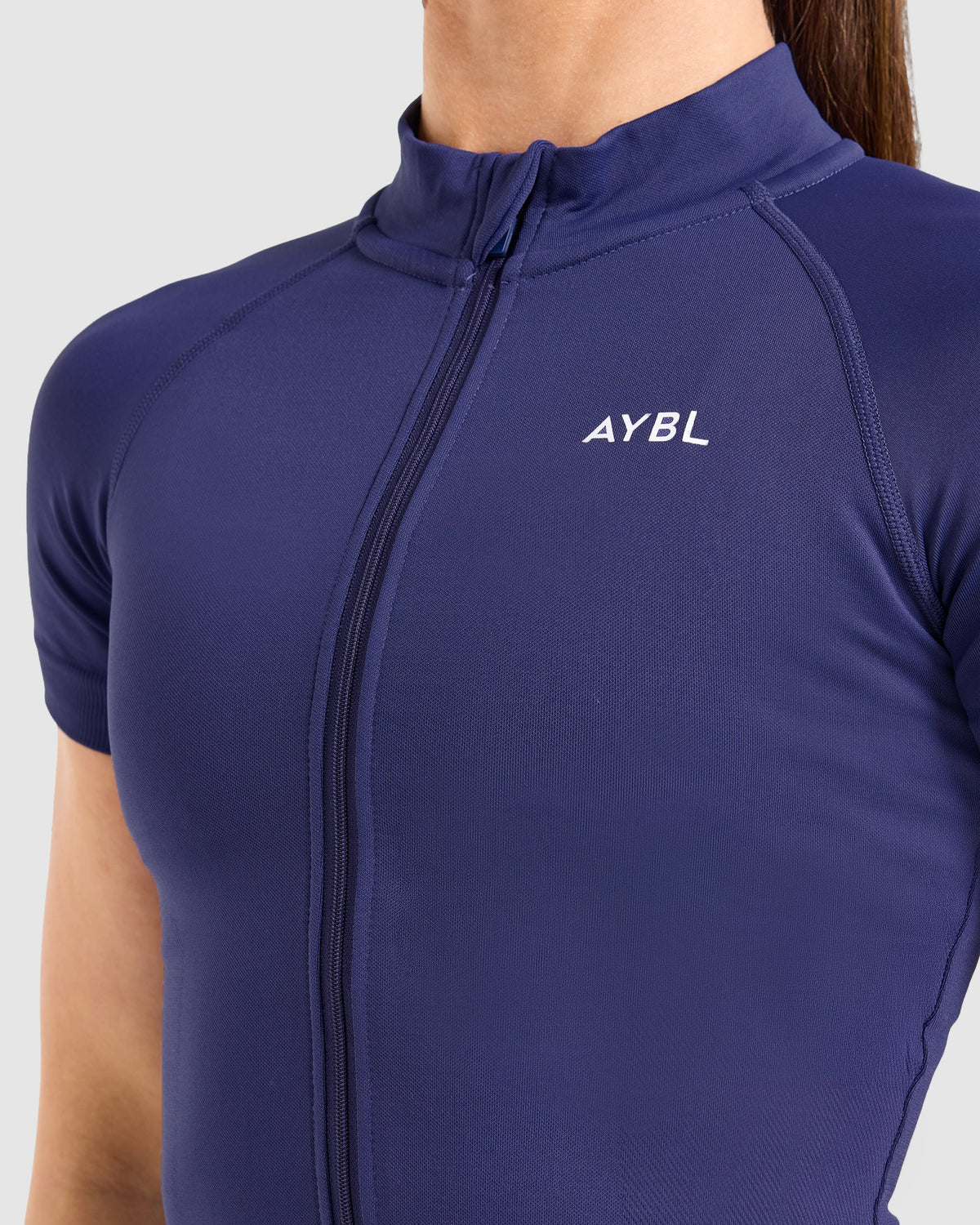 Enhance Seamless Short Sleeve Zip Up Jacket - Storm Blue