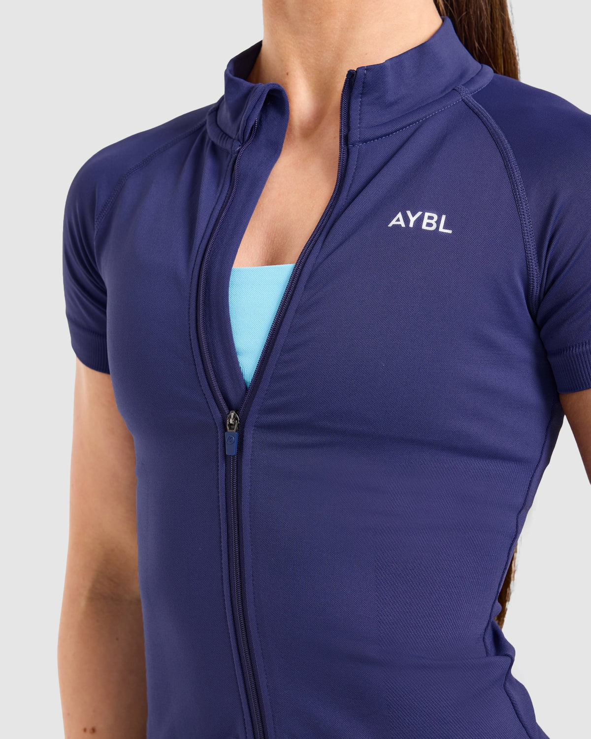 Enhance Seamless Short Sleeve Zip Up Jacket - Storm Blue