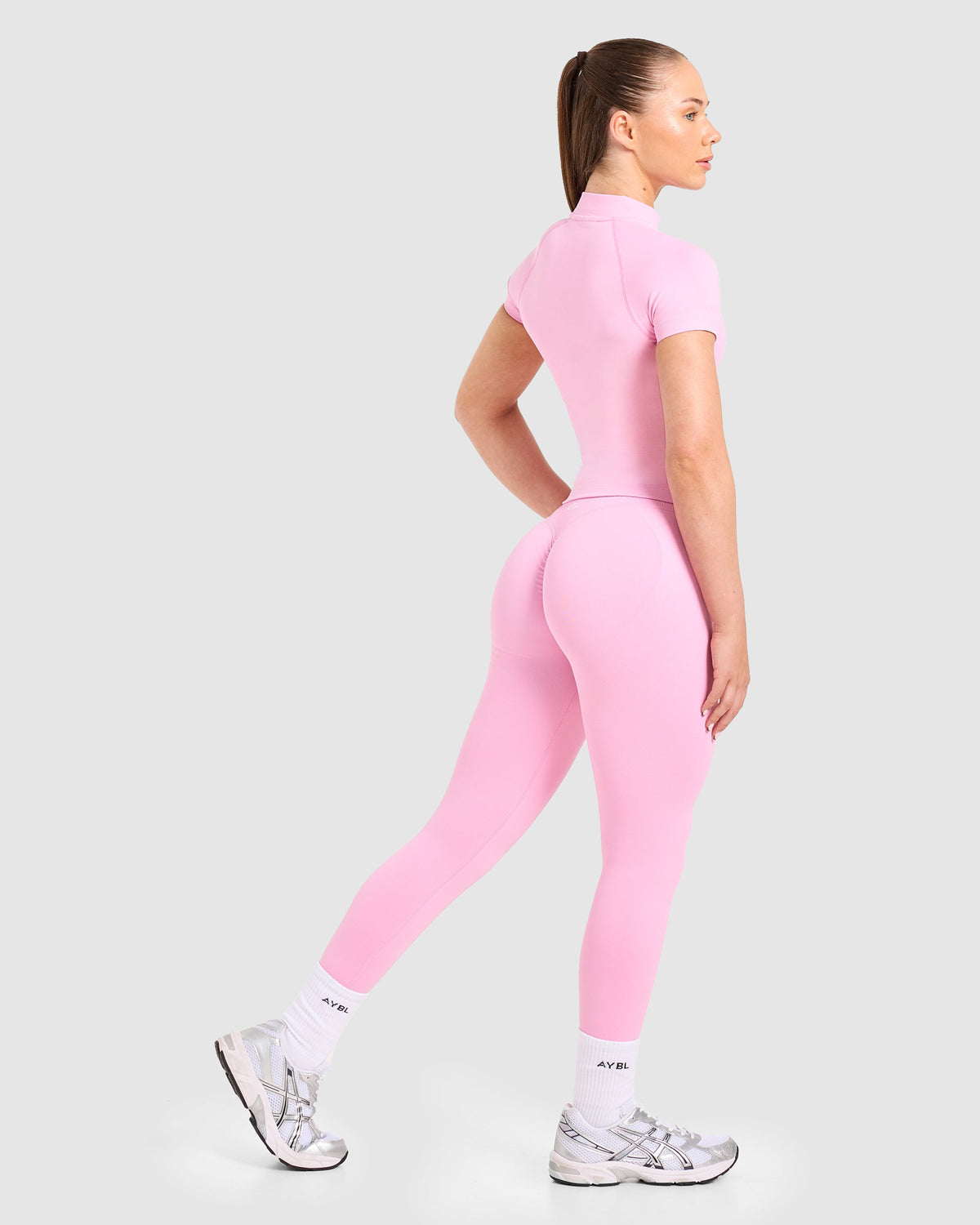 Enhance Seamless Short Sleeve Zip Up Jacket - Sugar Pink