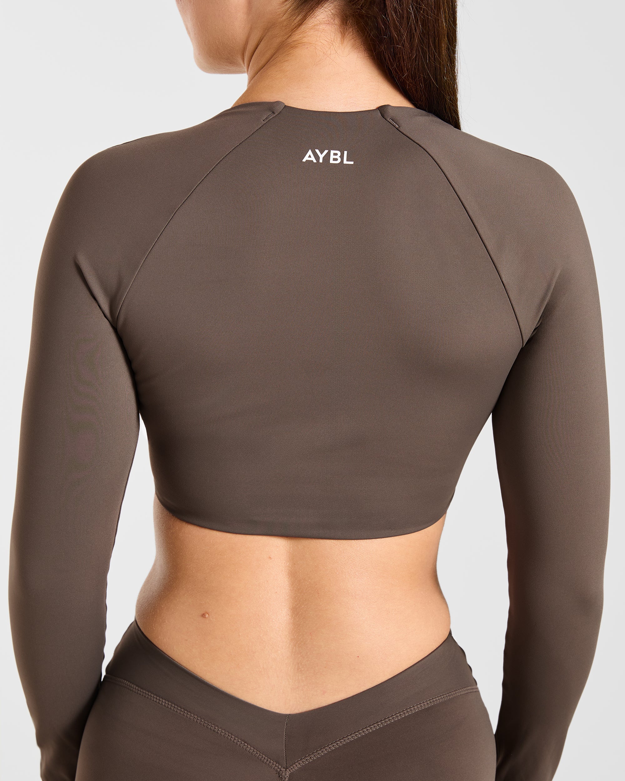Physique Long Sleeve Crop Top - Brown