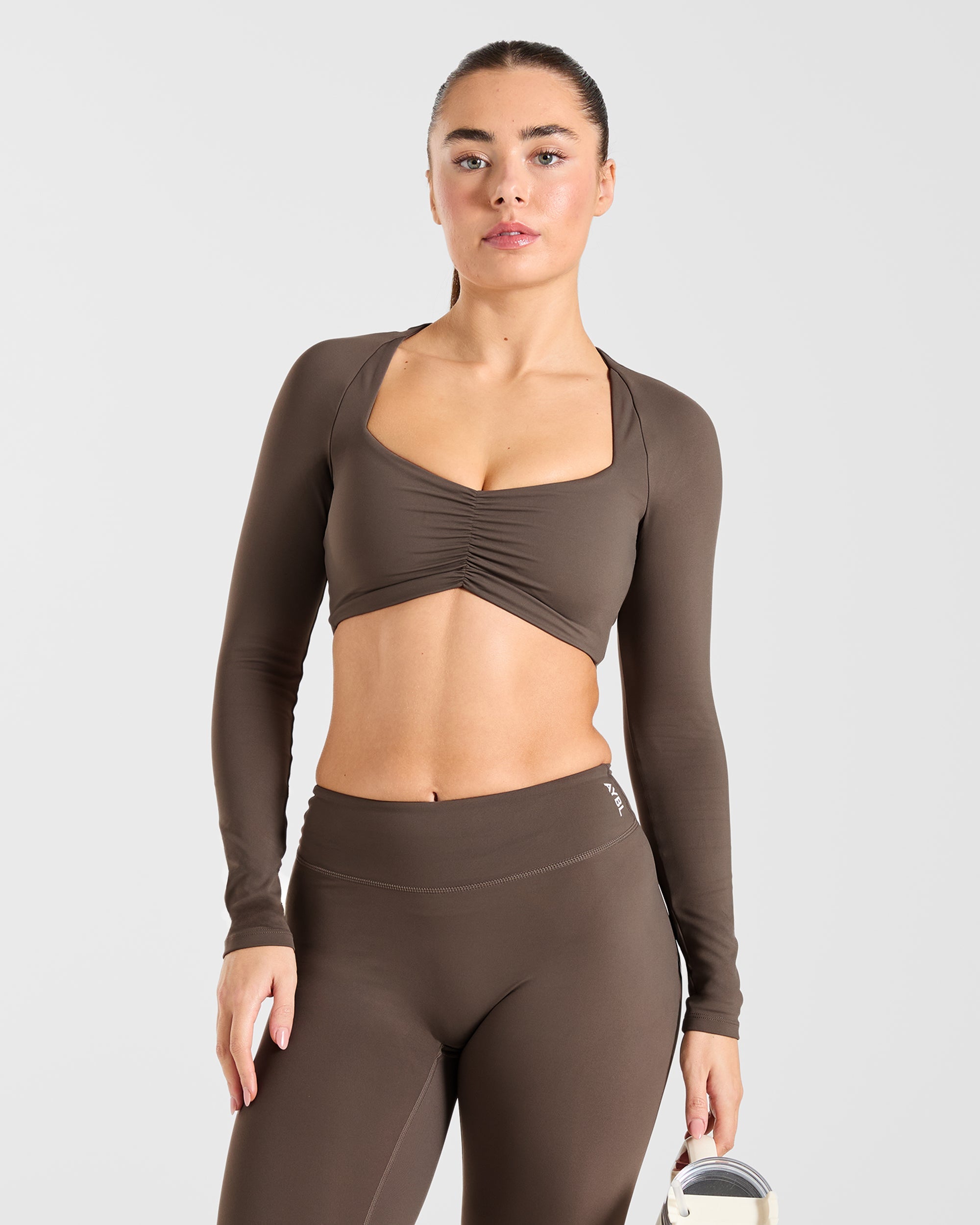 Physique Long Sleeve Crop Top - Brown