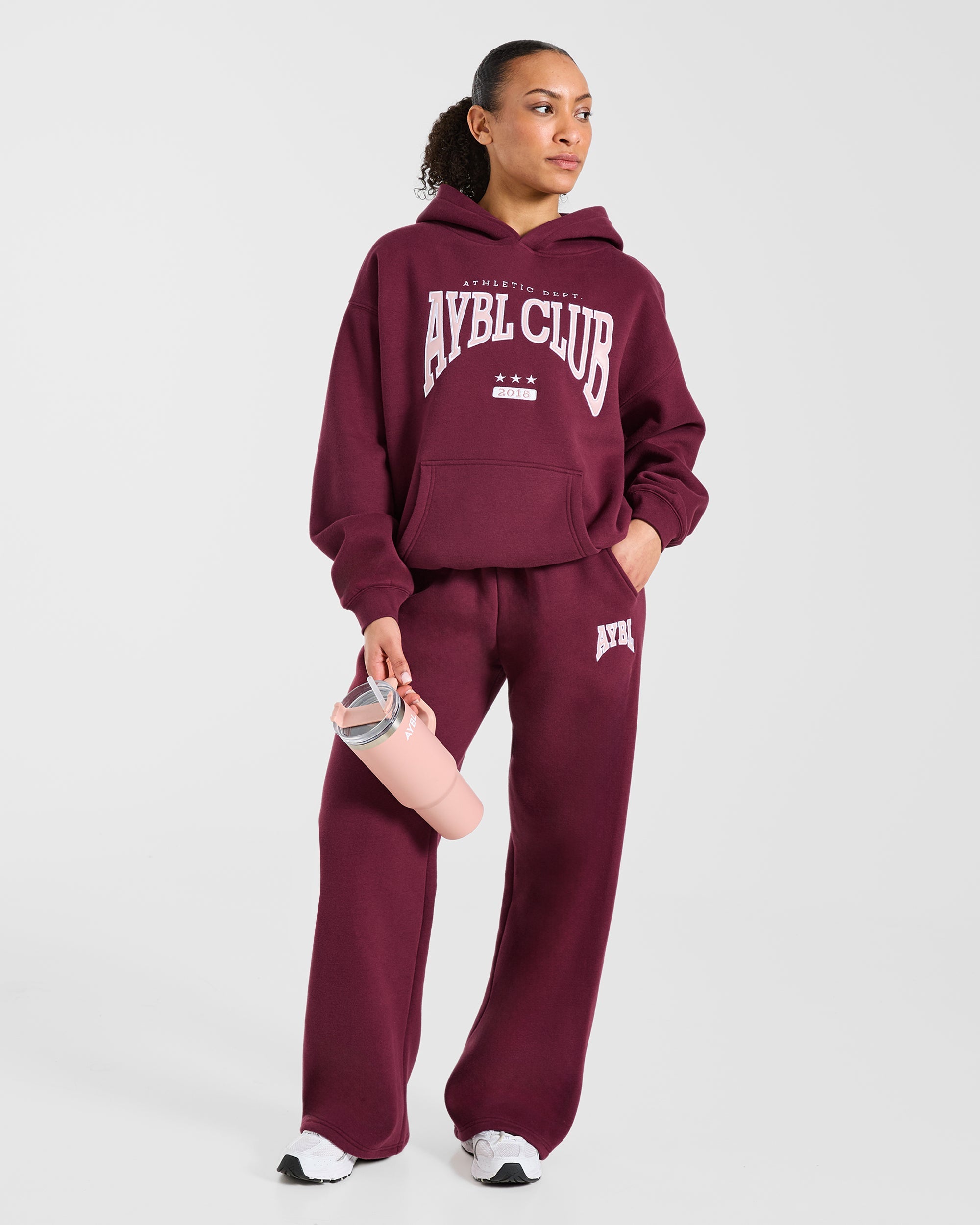 AYBL Club Oversized Straight Leg Joggers - Burgundy/Pink