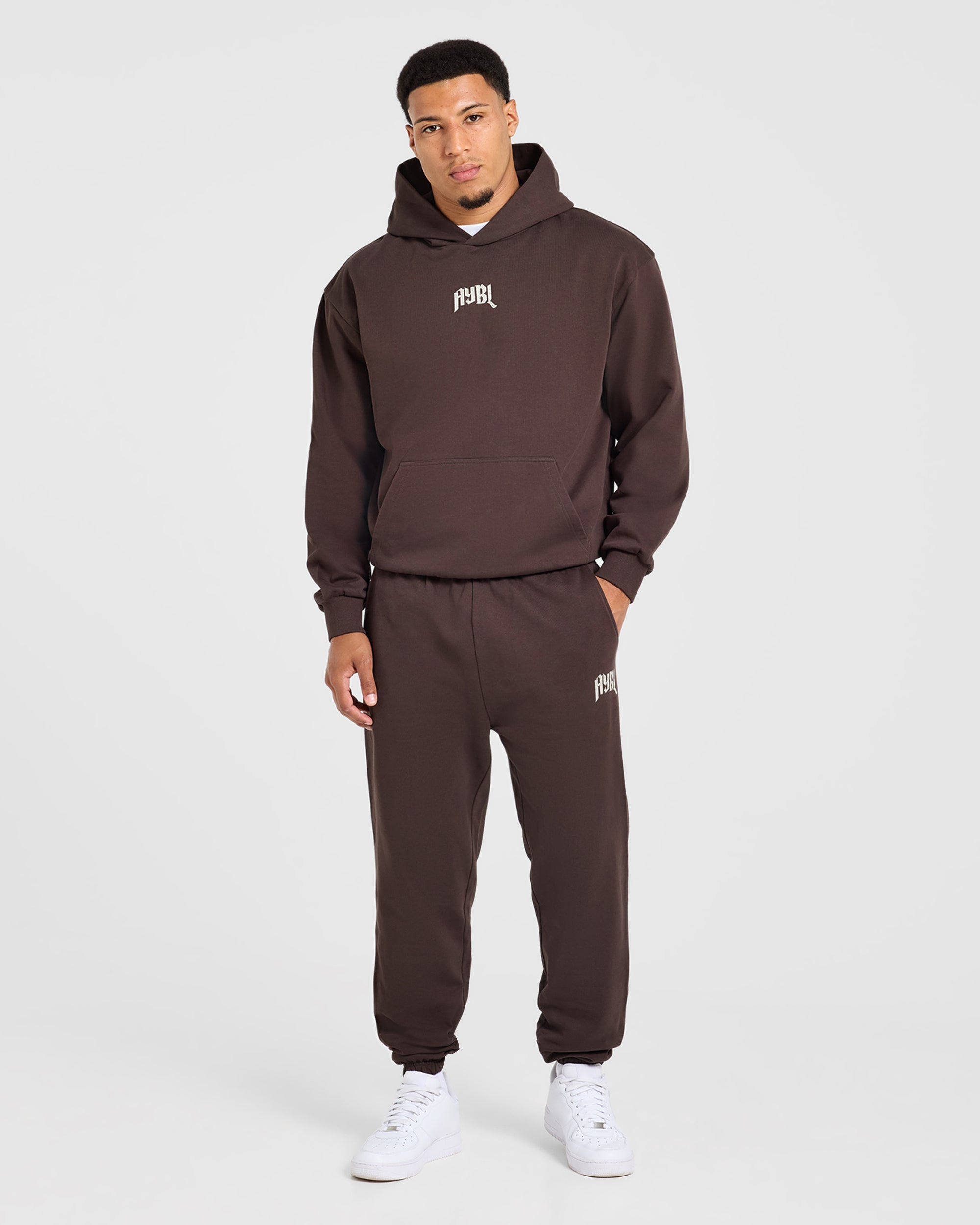 Heavy Lifting Gothic Oversized Hoodie - Brown/Cream