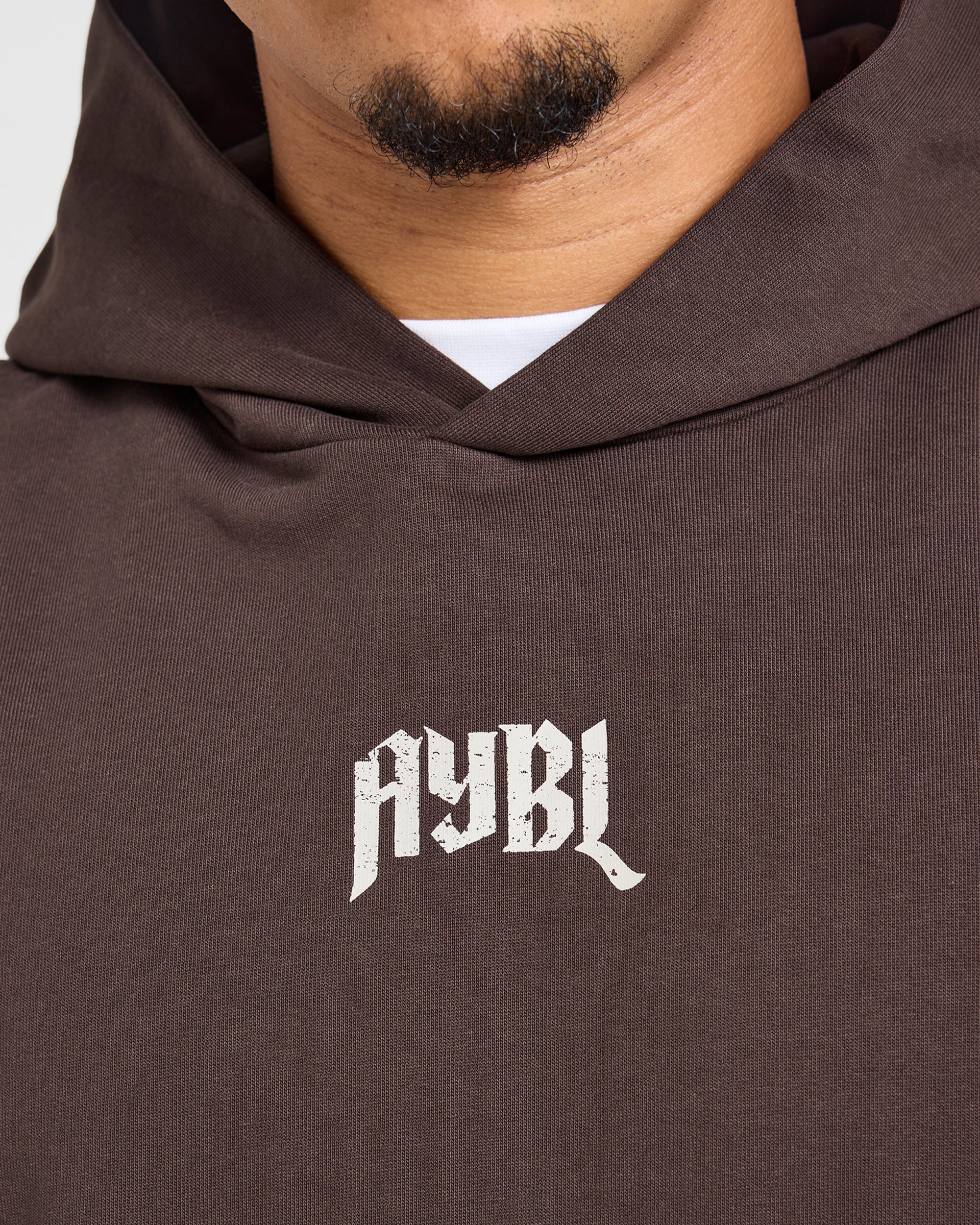 Heavy Lifting Gothic Oversized Hoodie - Brown/Cream