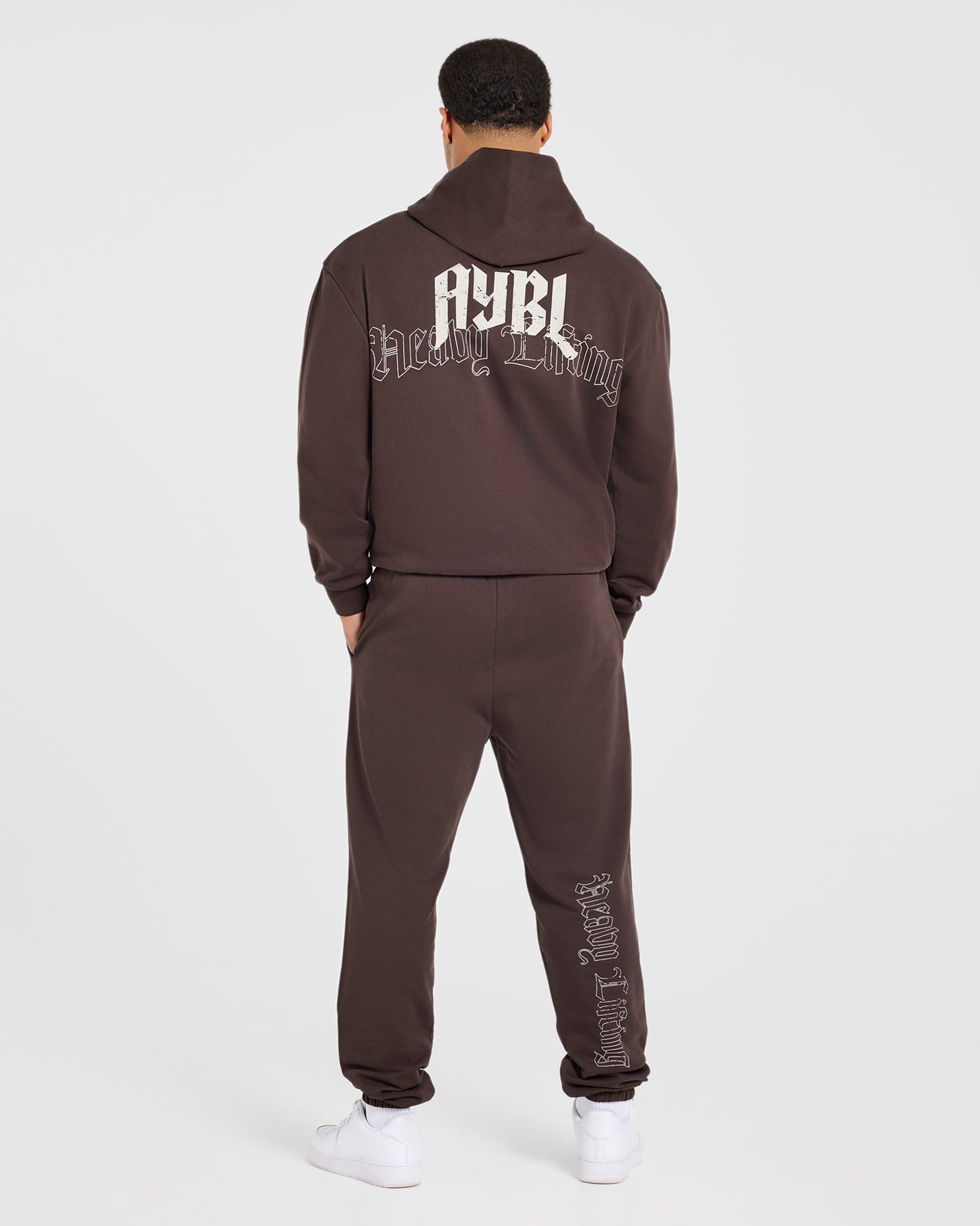 Heavy Lifting Gothic Oversized Hoodie - Brown/Cream
