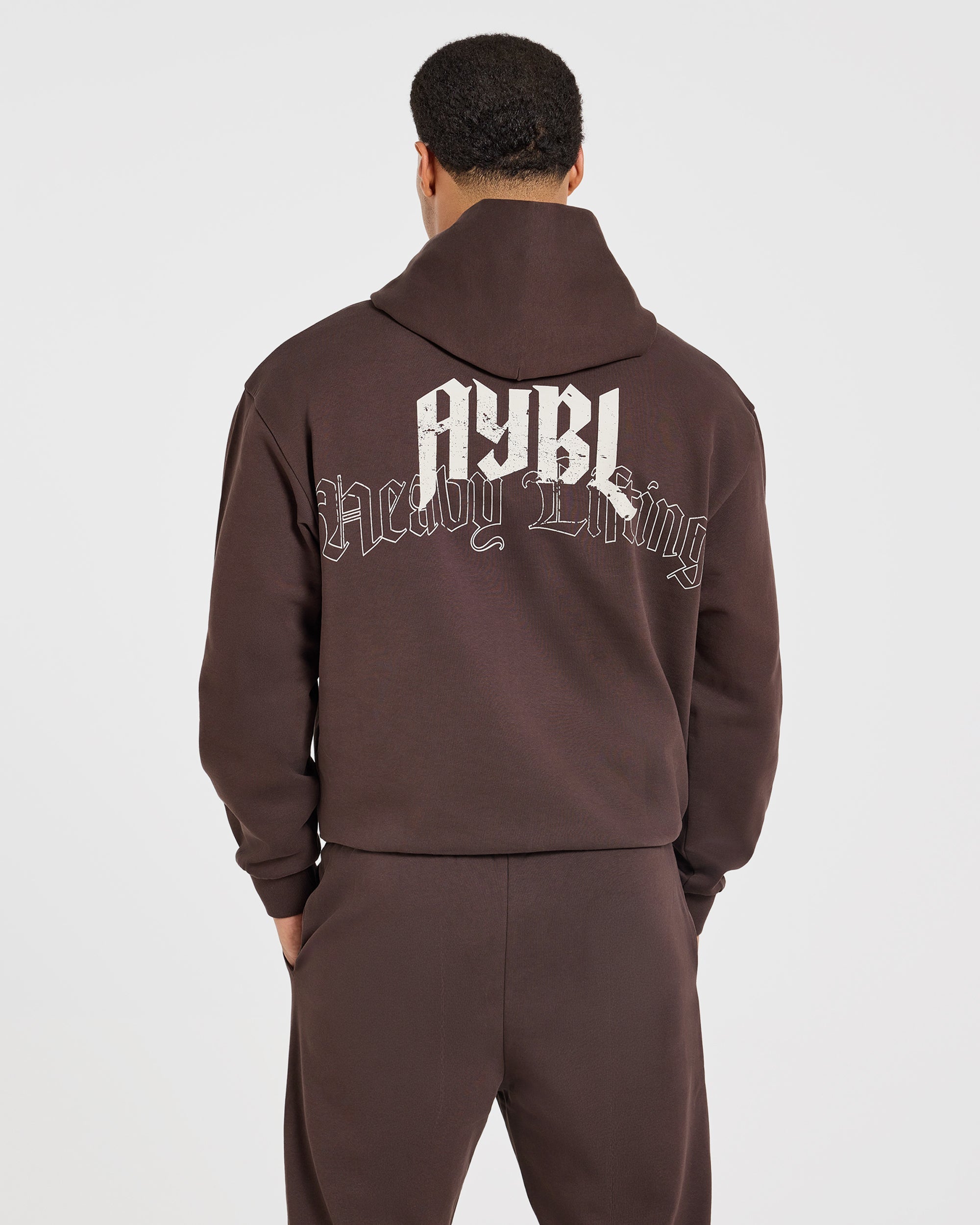 Heavy Lifting Gothic Oversized Hoodie - Brown/Cream