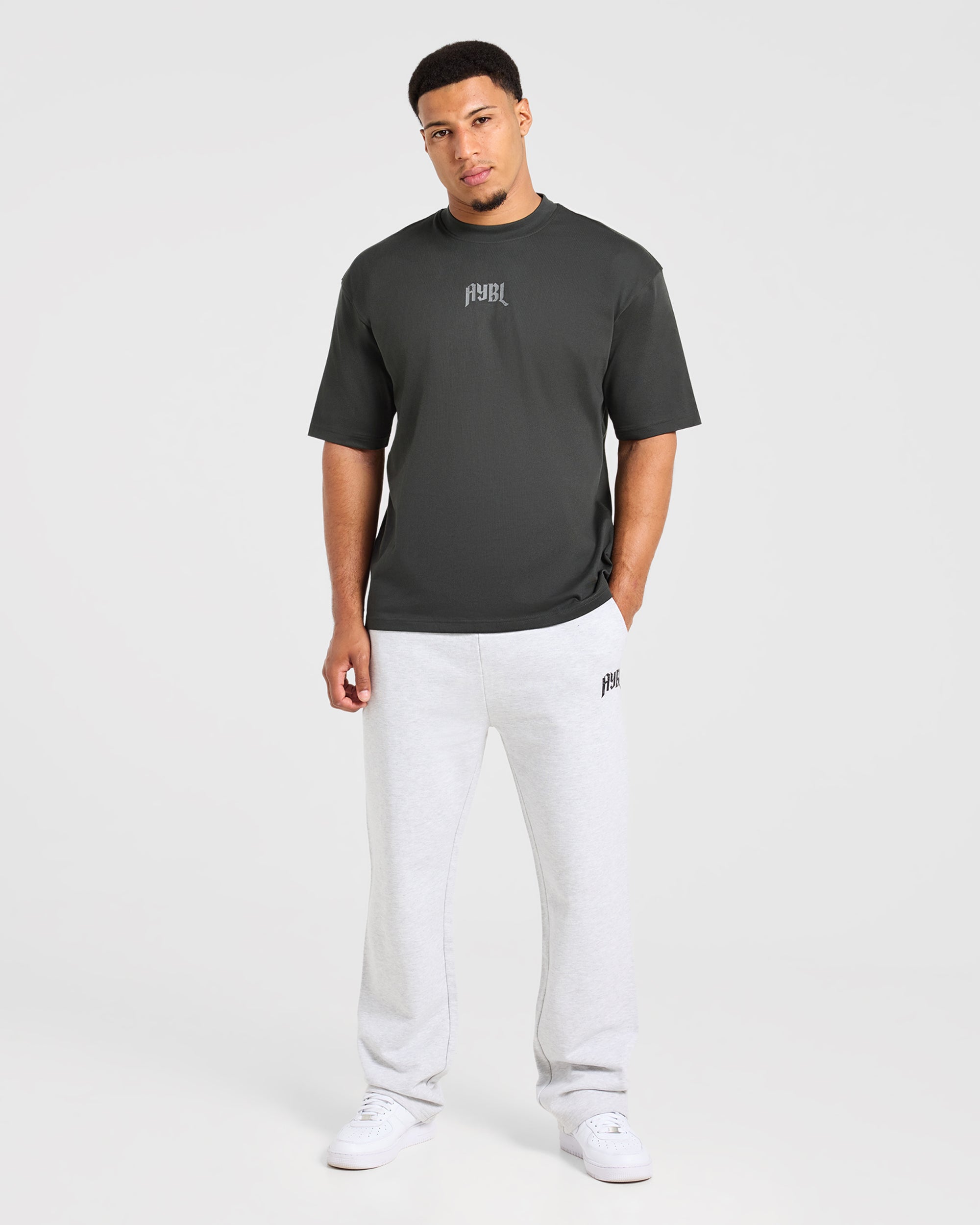 Heavy Lifting Gothic Oversized T Shirt - Charcoal/Yellow